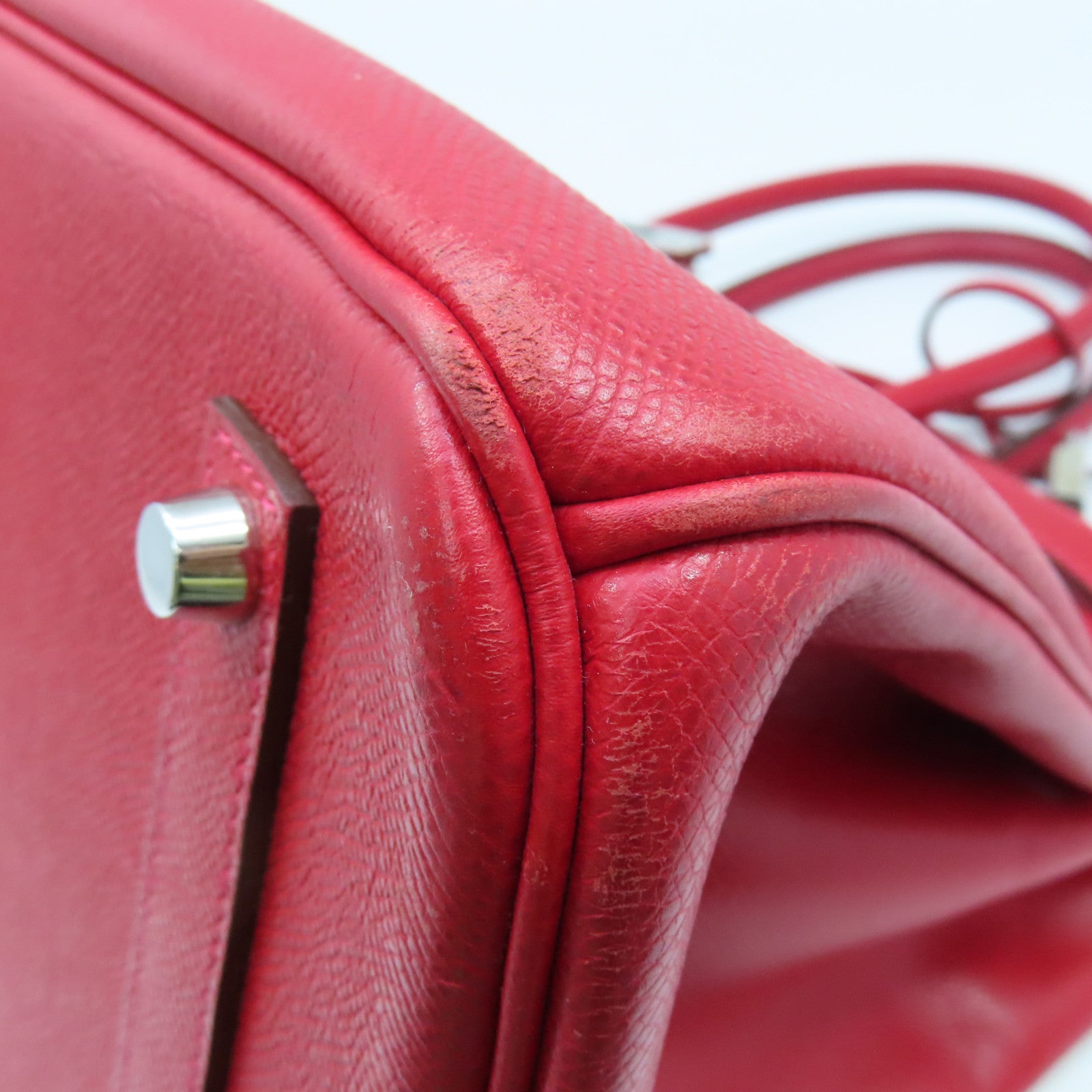 HERMES Epsom Leather Birkin 35 Silver Buckle Hand Bag Ferrari Red