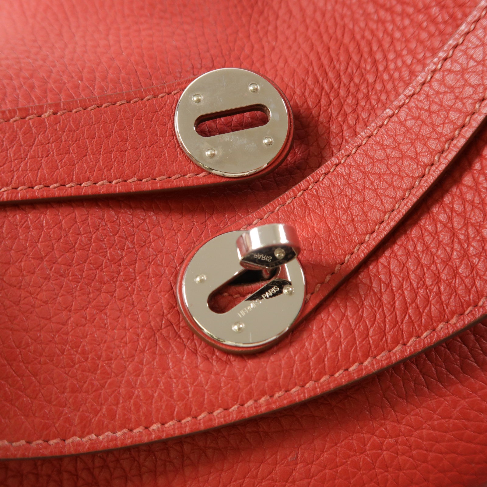 HERMES Clemence皮革Lindy 34銀扣手挽肩背兩用袋Rouge Casaqe