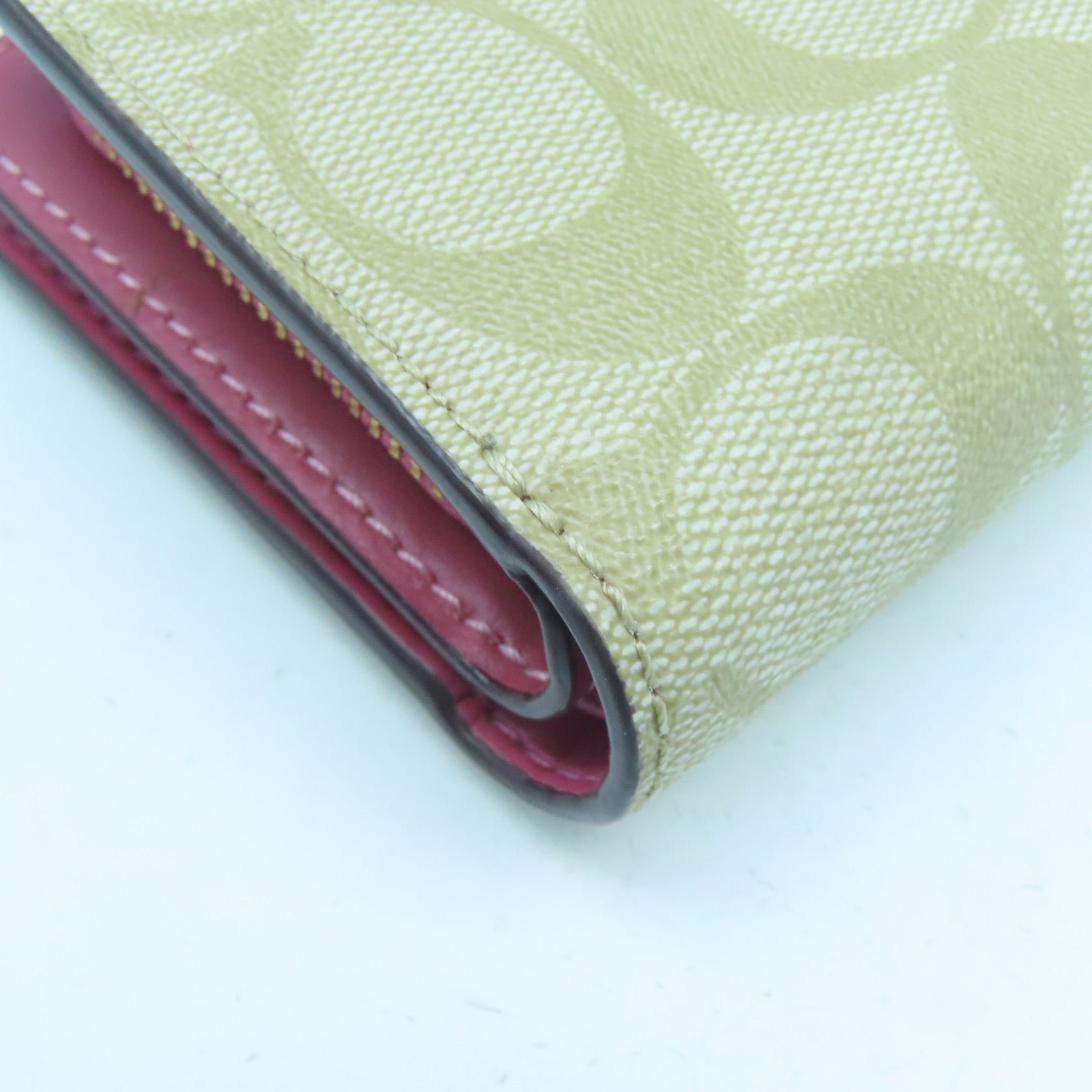 COACH 【激減優惠】塗層帆布Wallet金扣錢包粉紅色/米色