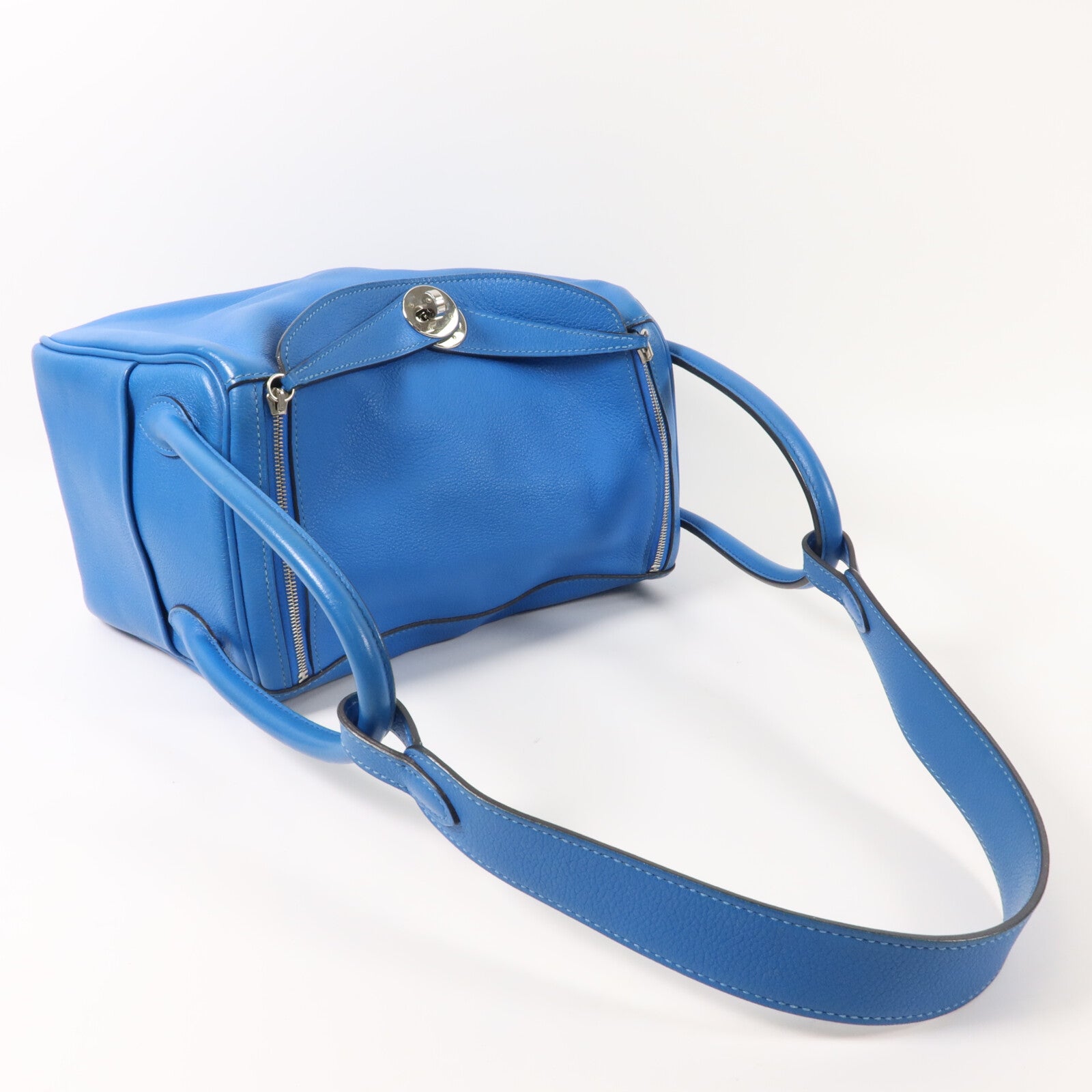 HERMES Evercolor皮革Lindy 26手挽肩背兩用袋Bleu Hydra