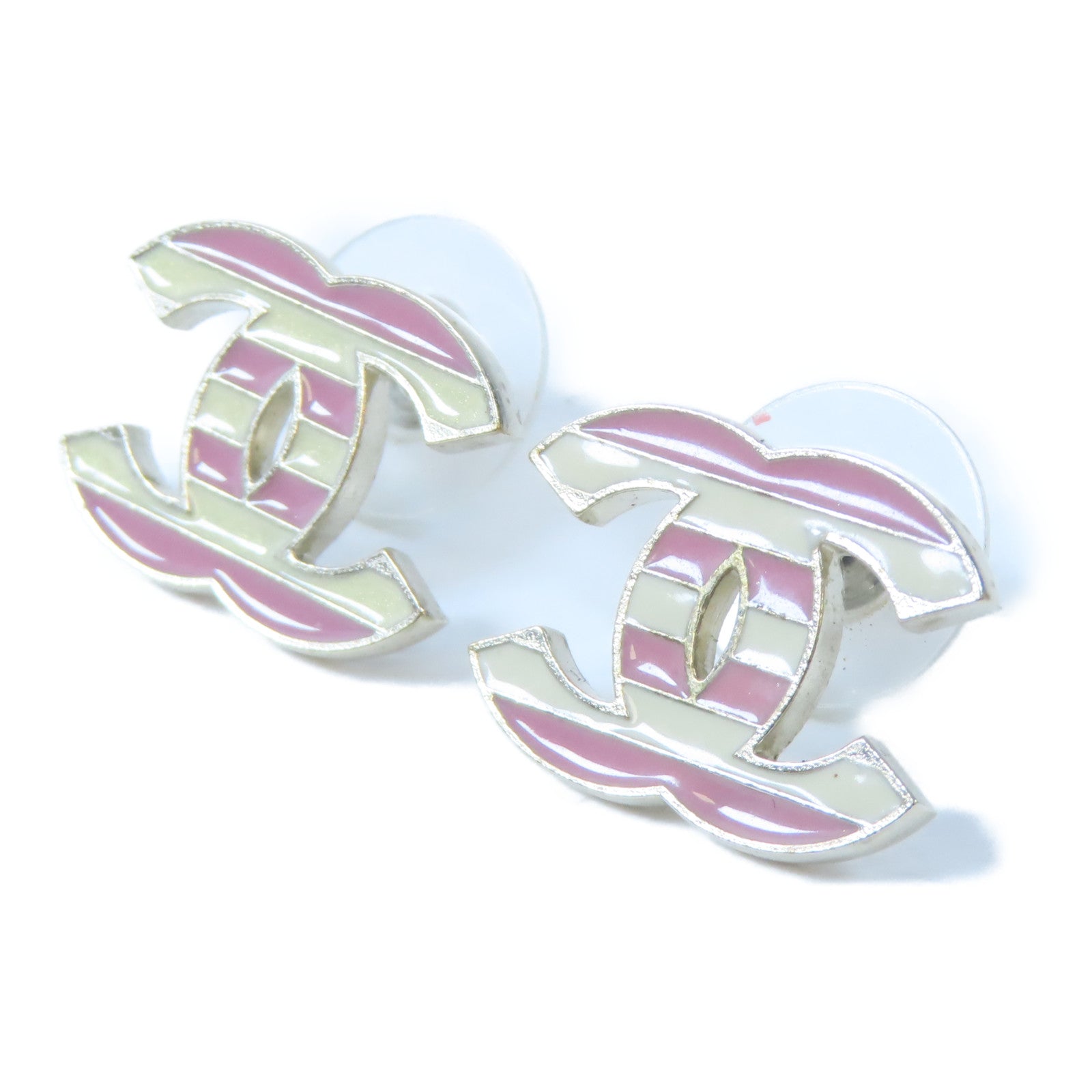 CHANEL 金屬Pierced Earring耳環粉紅色/米色