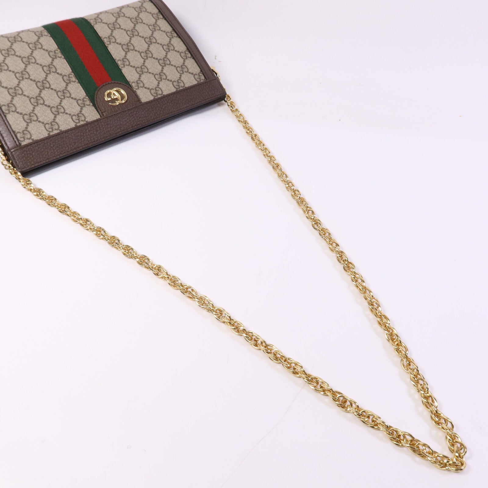 GUCCI 塗層帆布Ophidia GG金扣鏈帶肩背袋