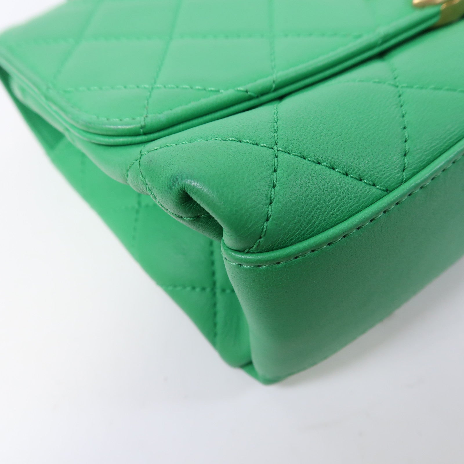 CHANEL 菱格牛皮皮革Top Handle Chain Shoulder金扣鏈帶手挽肩背兩用袋綠色