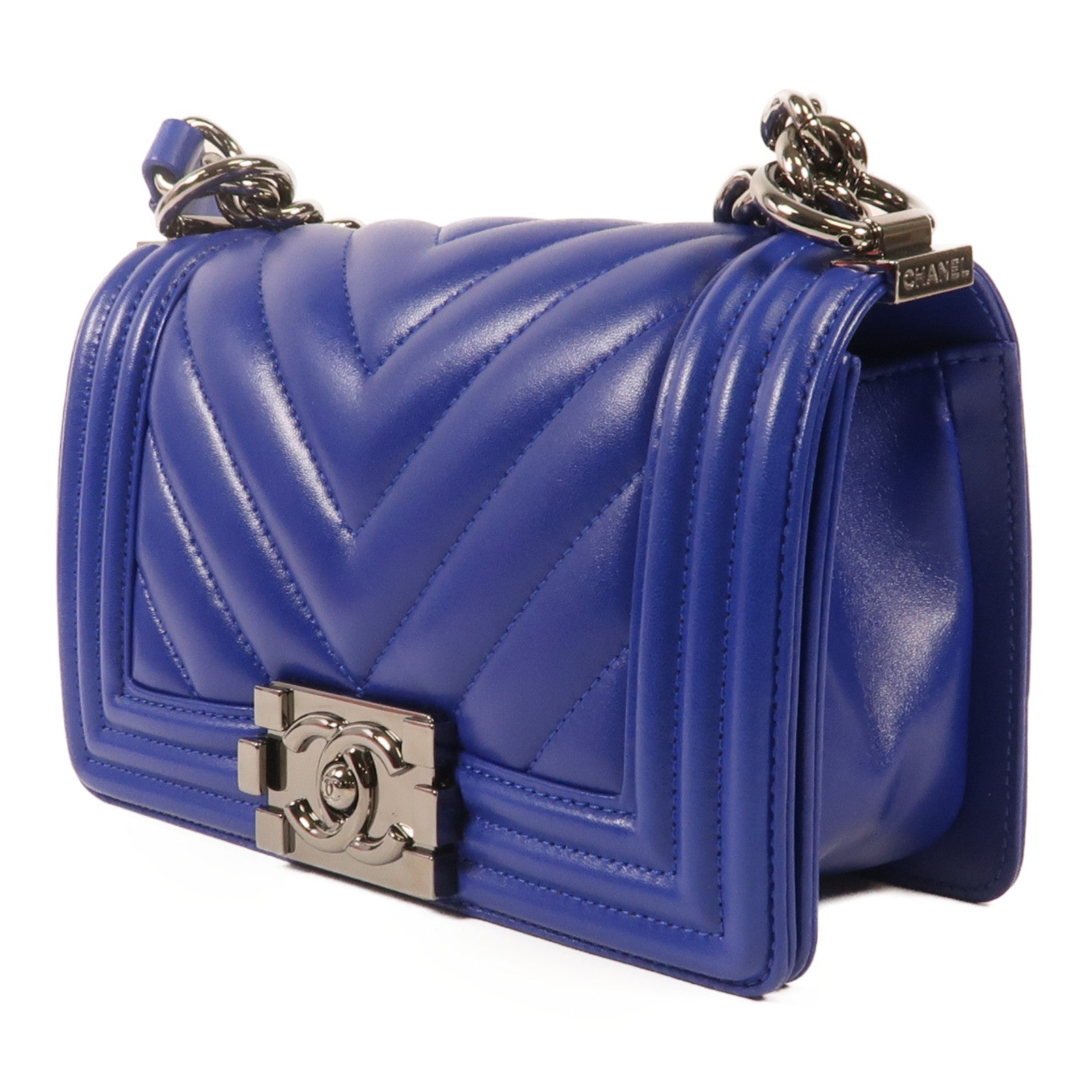 CHANEL 牛皮皮革Boy Chanel 20cm銀扣鏈帶肩背袋