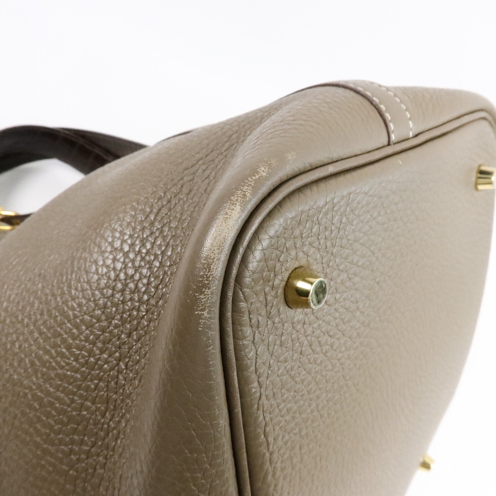 HERMES Clemence/鱷魚皮革Picotin MM扣手挽袋Etoupe