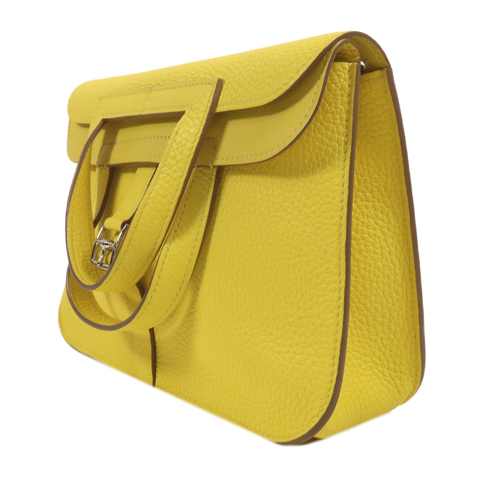 HERMES Clemence皮革Halzan 25銀扣手挽肩背兩用袋Lime