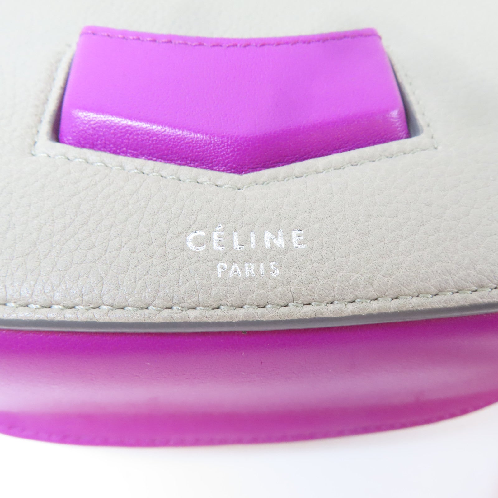 CELINE 牛皮皮革Trotteur bag銀扣肩背袋米色/紫色
