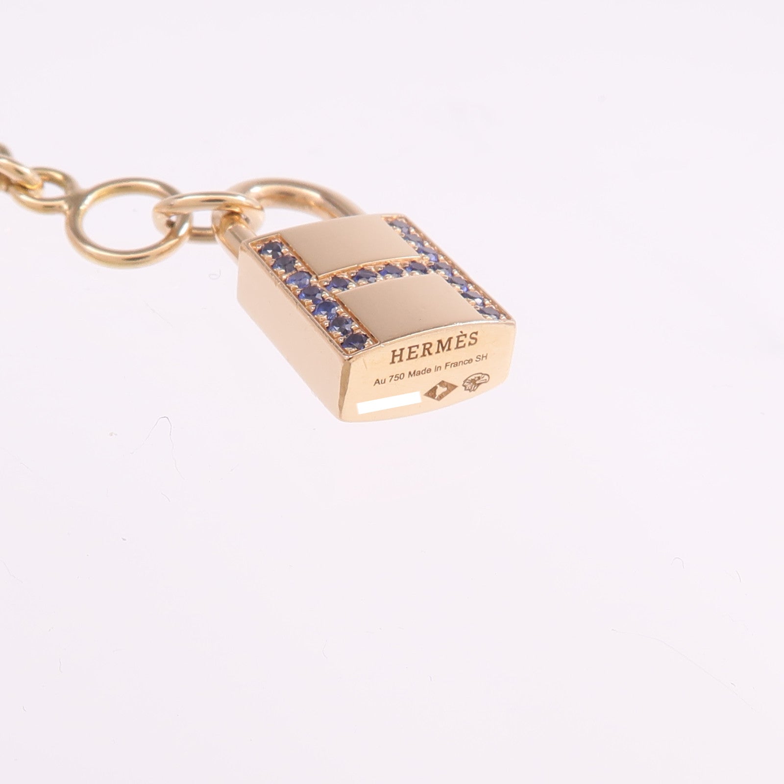 HERMES 18K玫瑰金/藍寶石Amulettes Cadenas Bracelet手鏈