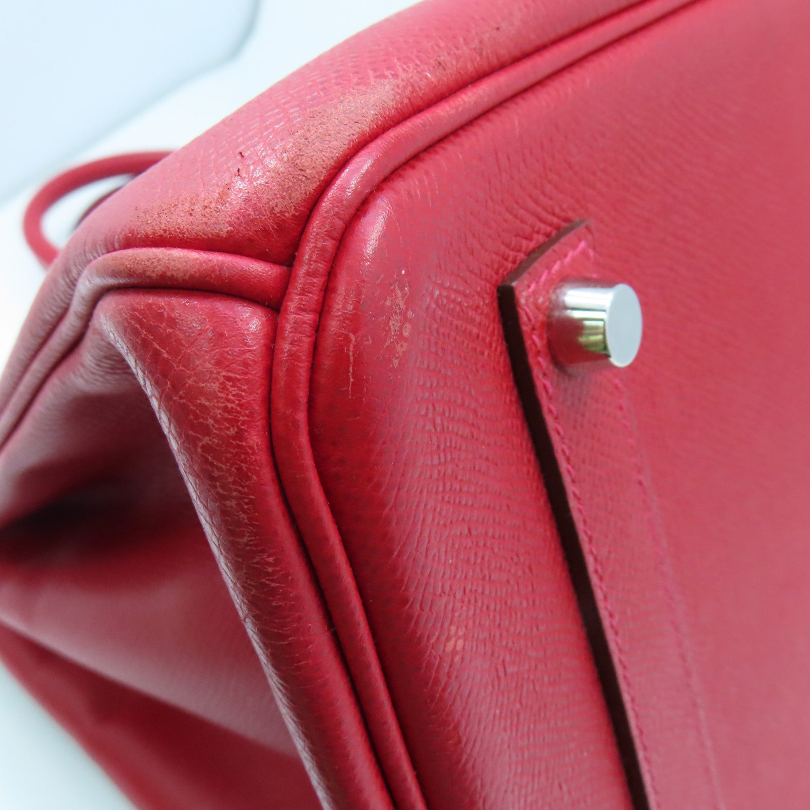HERMES Epsom Leather Birkin 35 Silver Buckle Hand Bag Ferrari Red