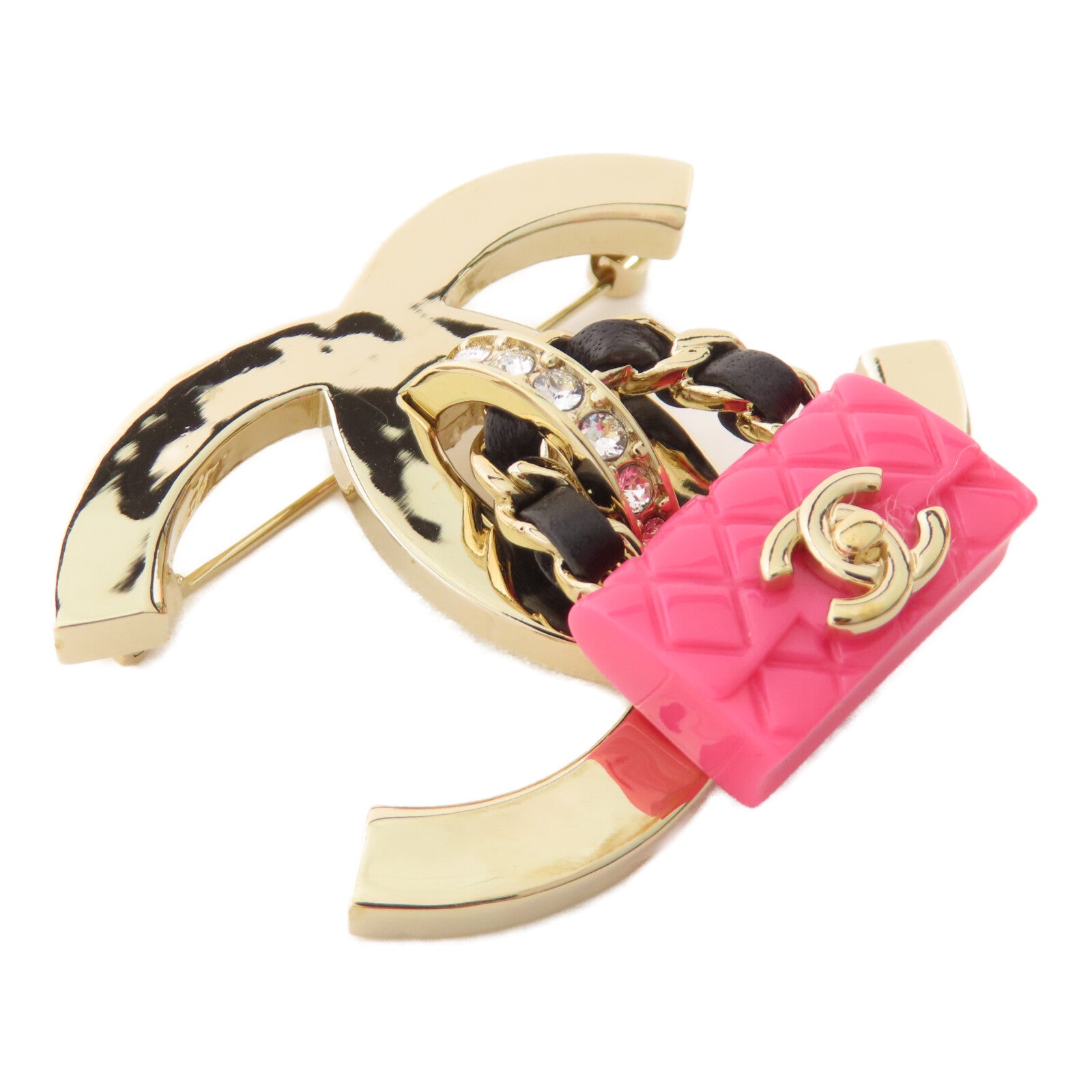 CHANEL 金屬/水鑽Brooch金扣胸針