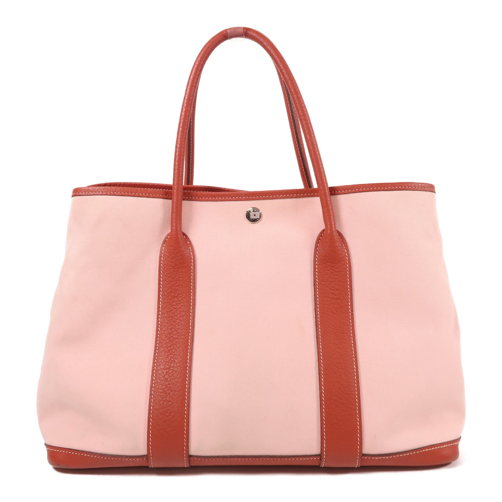 HERMES 帆布/皮革銀扣Garden Party PM手挽袋3Q Rose Sakura/櫻花粉