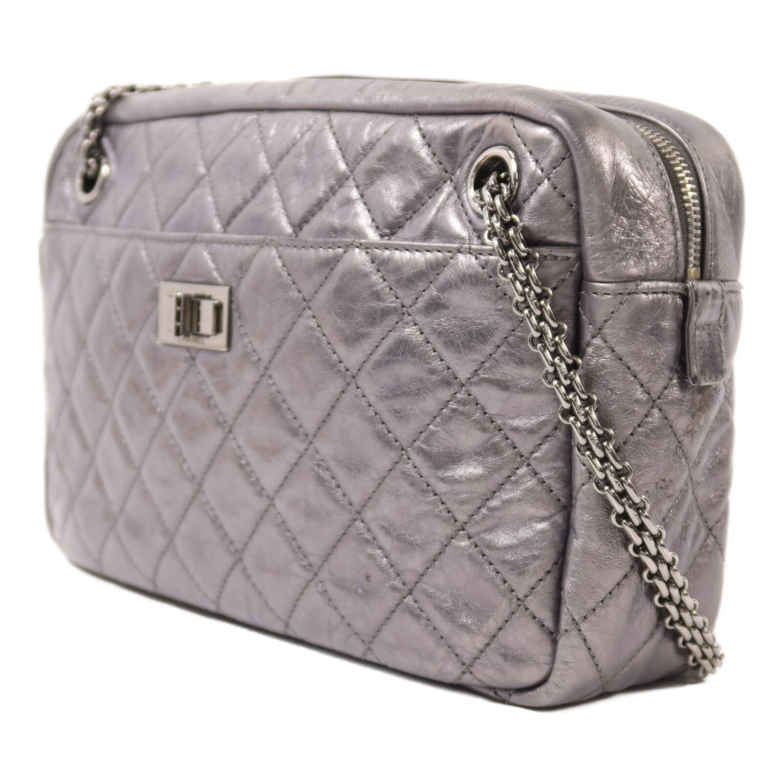 CHANEL 牛皮皮革Shoulder Bag銀扣鏈帶肩背袋