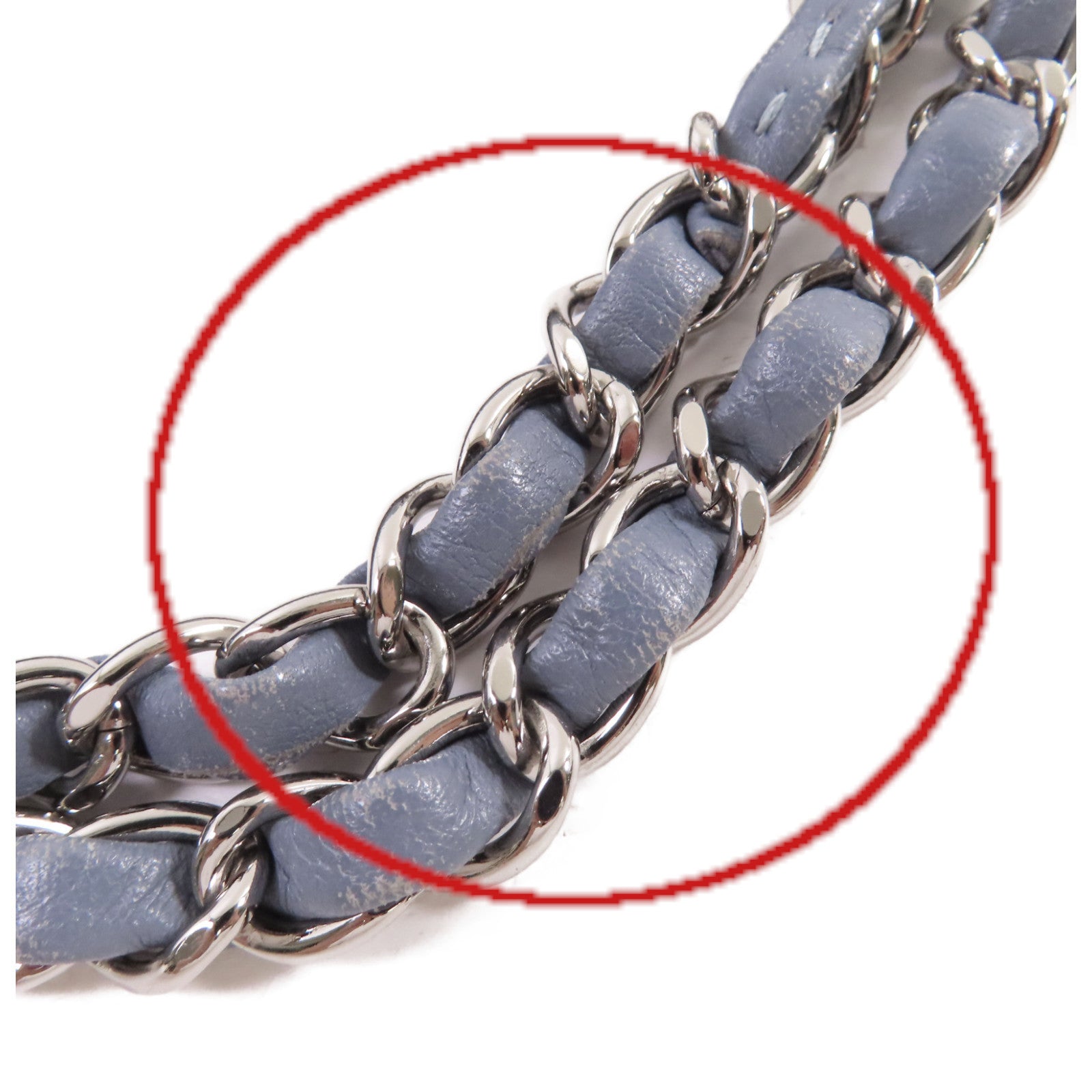CHANEL 菱格羊皮皮革Chain Shoulder Bag銀扣鏈帶肩背袋灰藍色