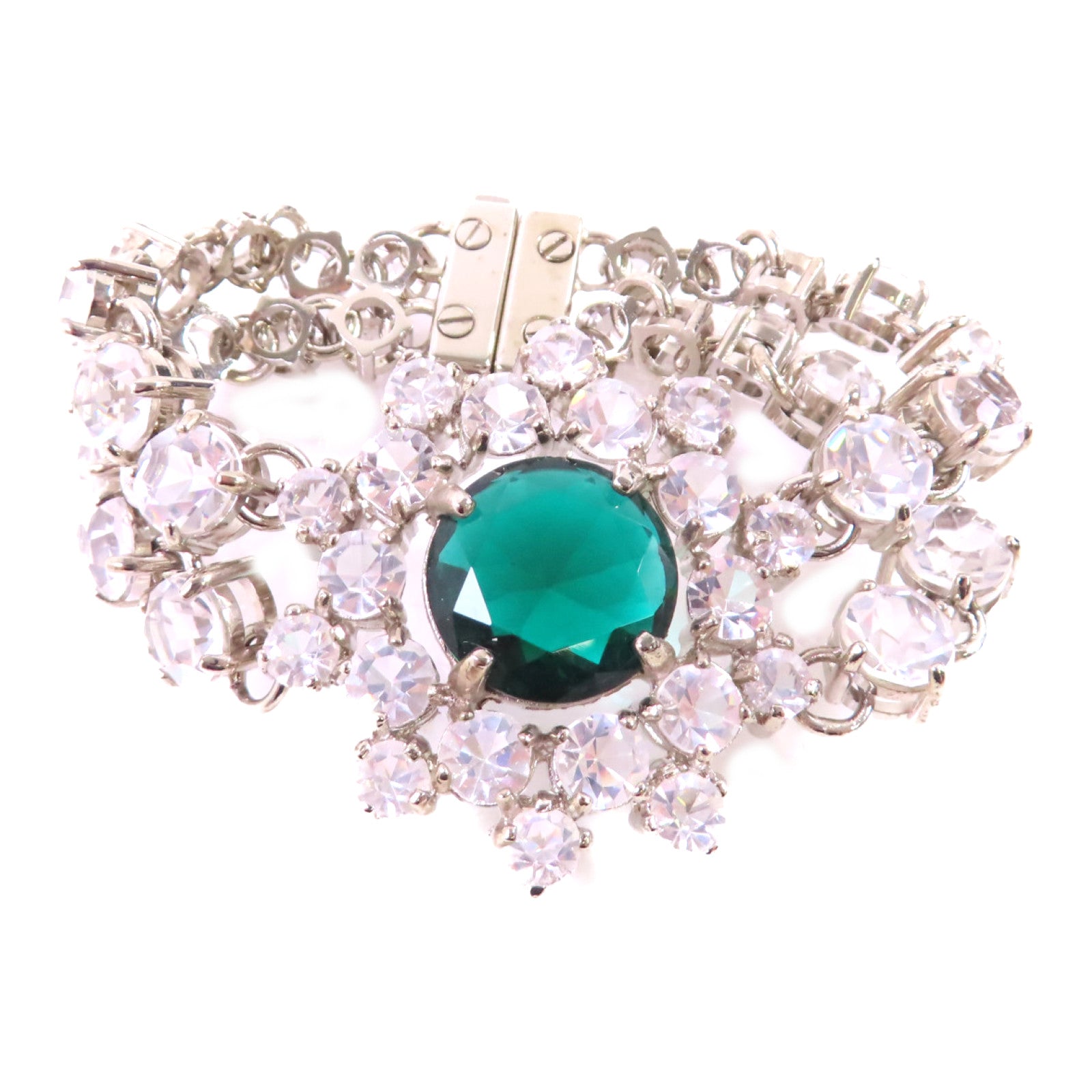 PRADA 金屬/水晶玻璃Bracelet銀扣手鏈綠色