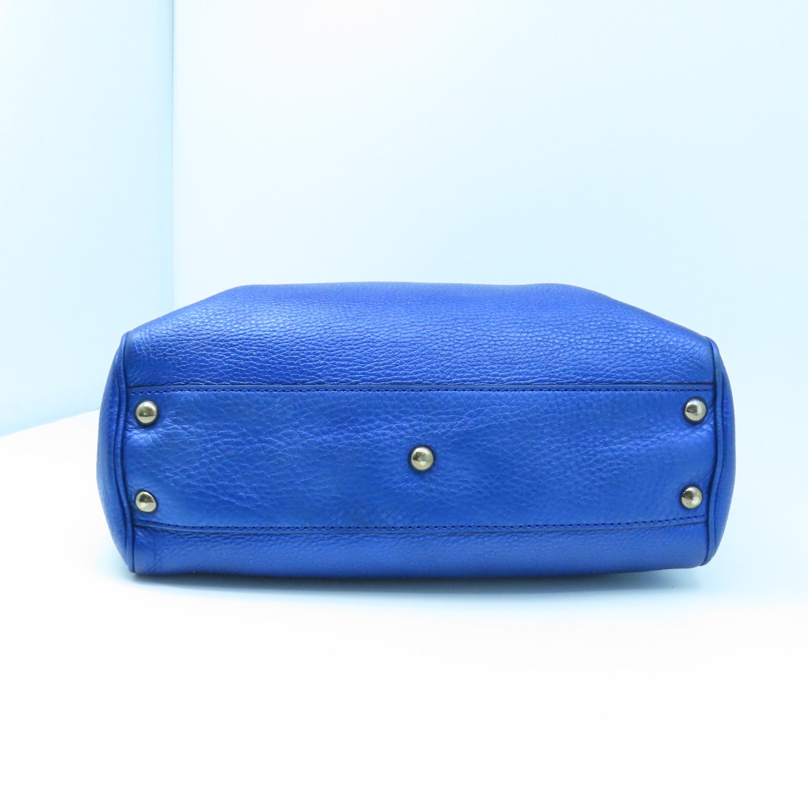 GUCCI leather Bamboo 2way Shoulder silver buckle handle shoulder bag blue