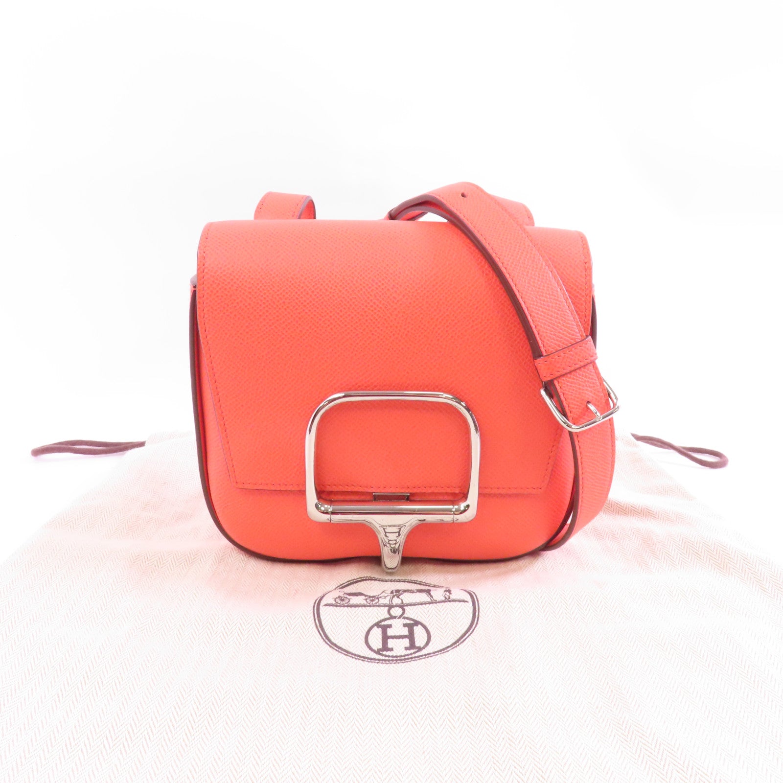 HERMES Epsom皮革Della銀扣肩背袋Rose Jaipur紅色