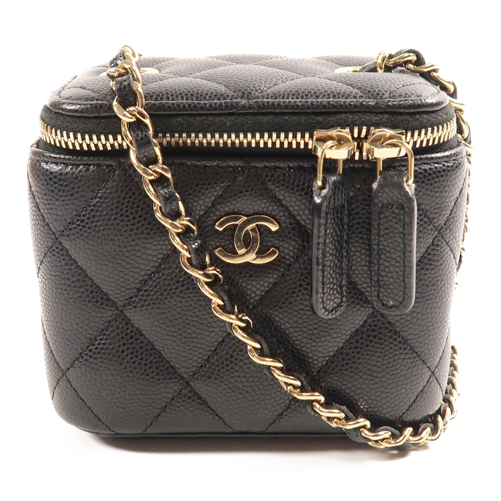 CHANEL CC GHW Mini Vanity Chain Shoulder Bag Calfskin Leather Black