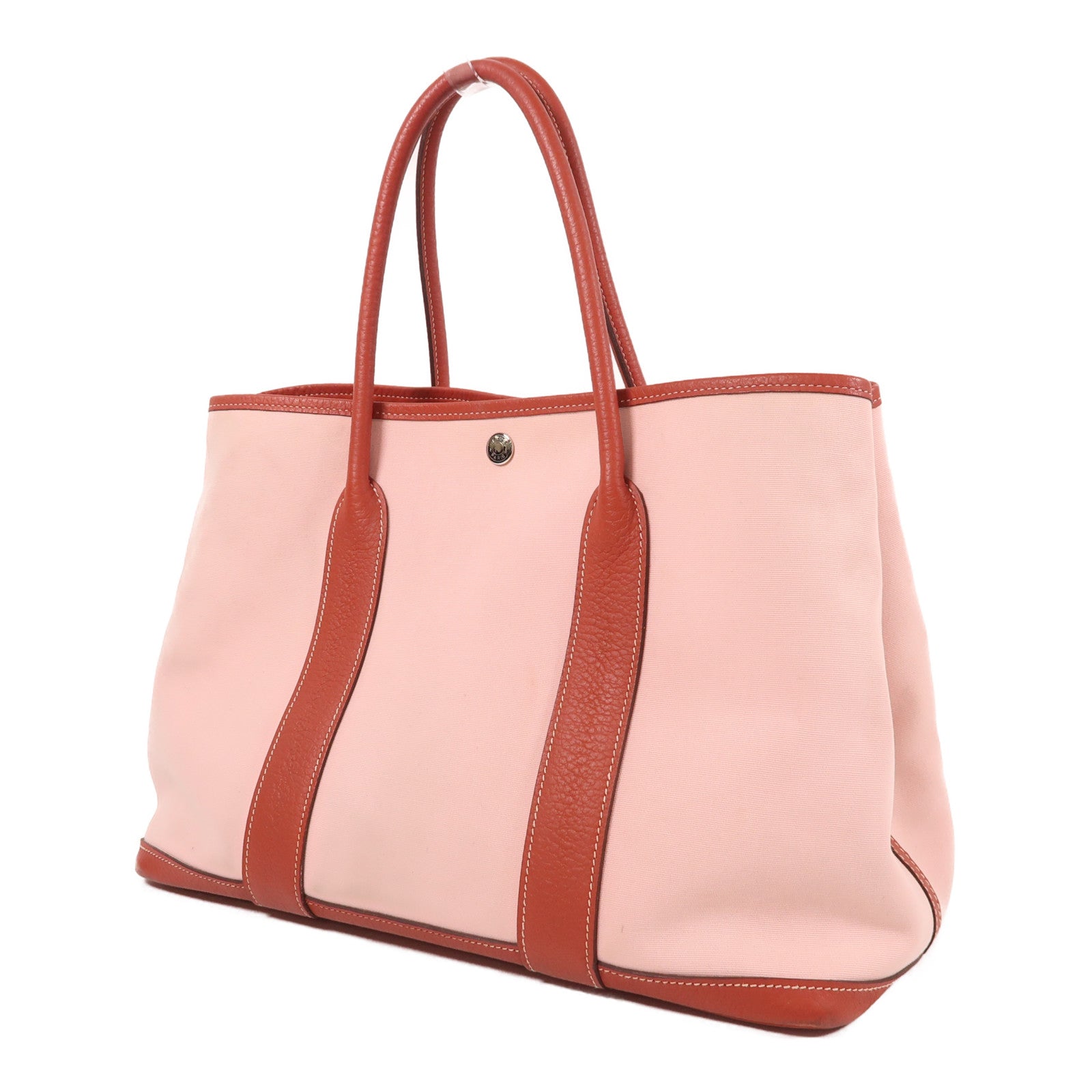 HERMES 帆布/皮革銀扣Garden Party PM手挽袋3Q Rose Sakura/櫻花粉