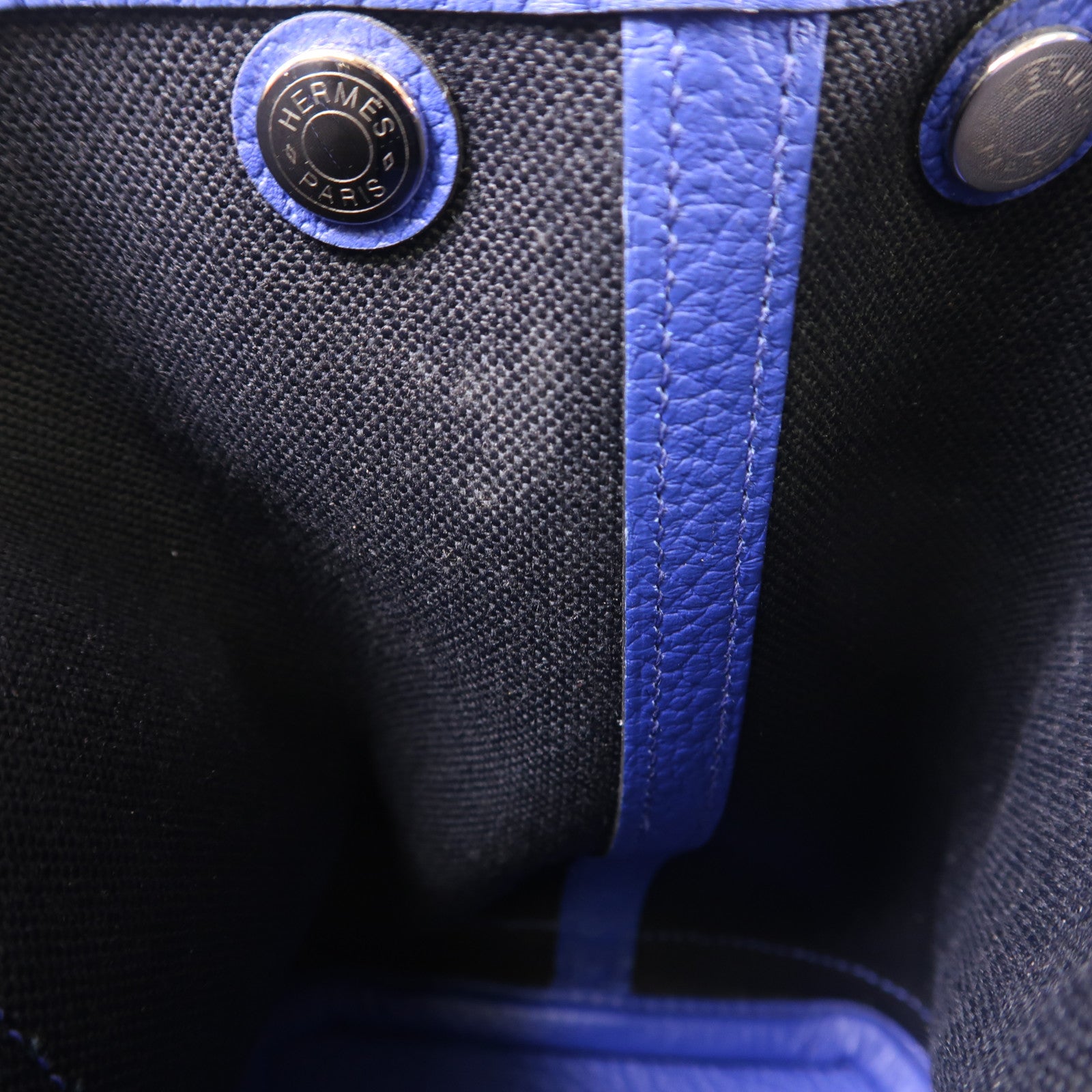 HERMES PHW Garden Party PM Tote Bag Canvas Blue/Black