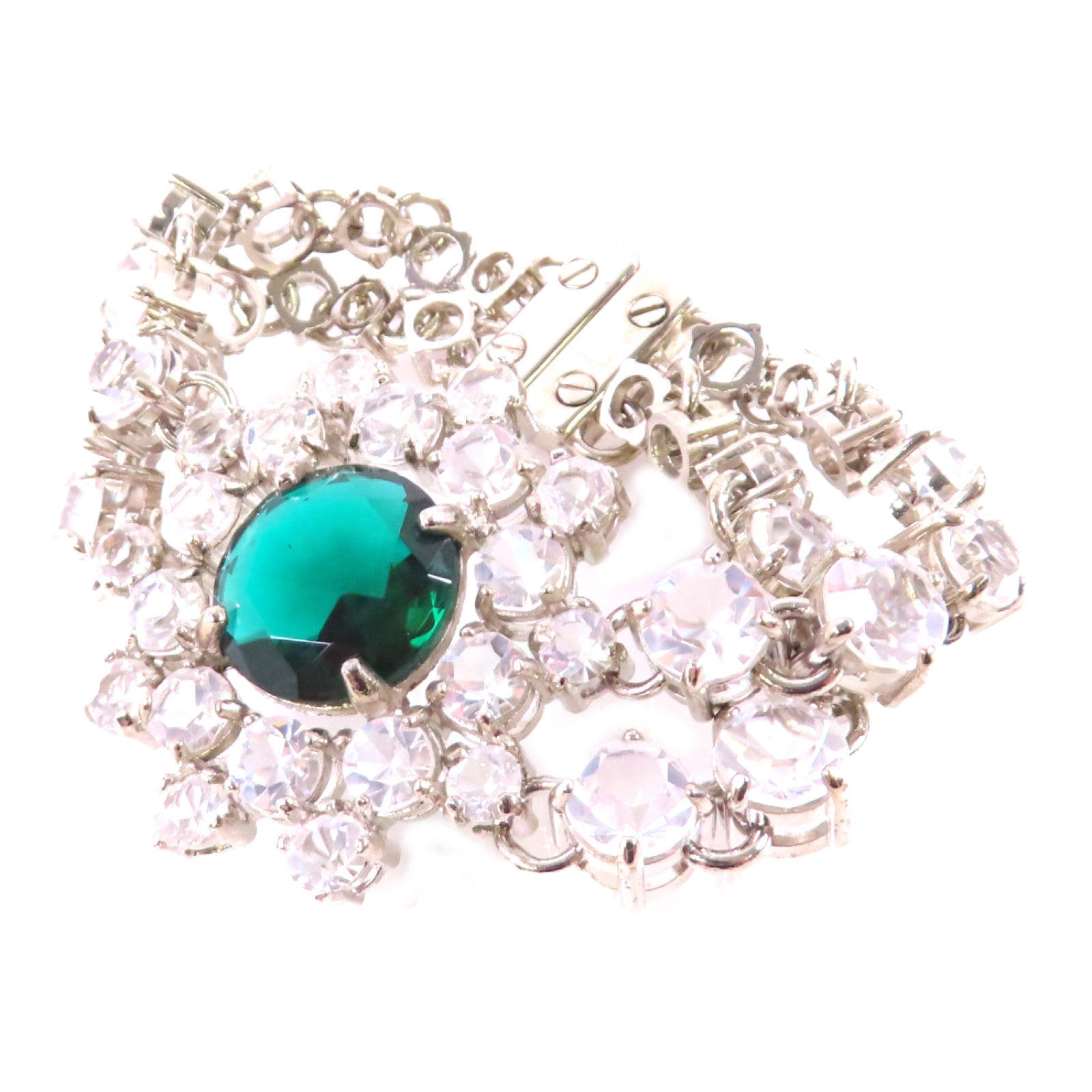 PRADA 金屬/水晶玻璃Bracelet銀扣手鏈綠色