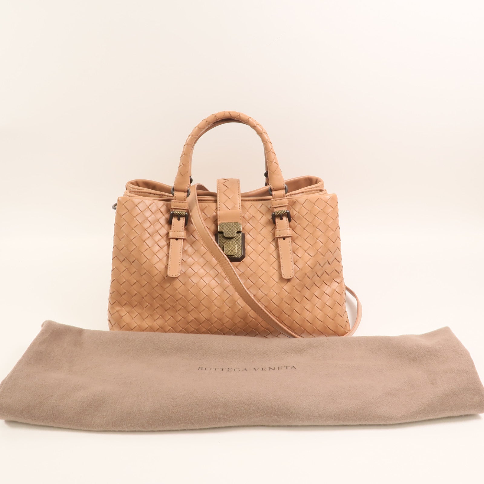 BOTTEGA VENETA 牛皮皮革Intrecciato Roma Small金扣手挽肩背兩用袋