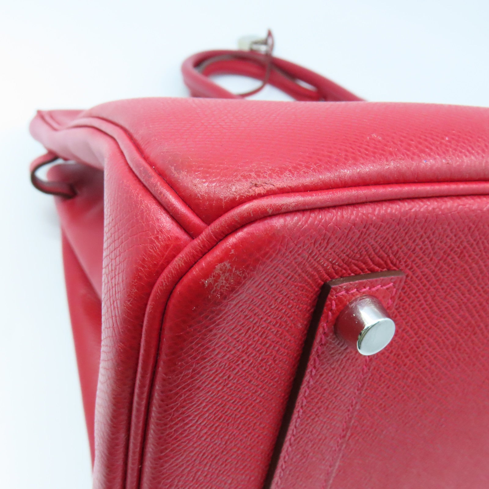 HERMES Epsom Leather Birkin 35 Silver Buckle Hand Bag Ferrari Red