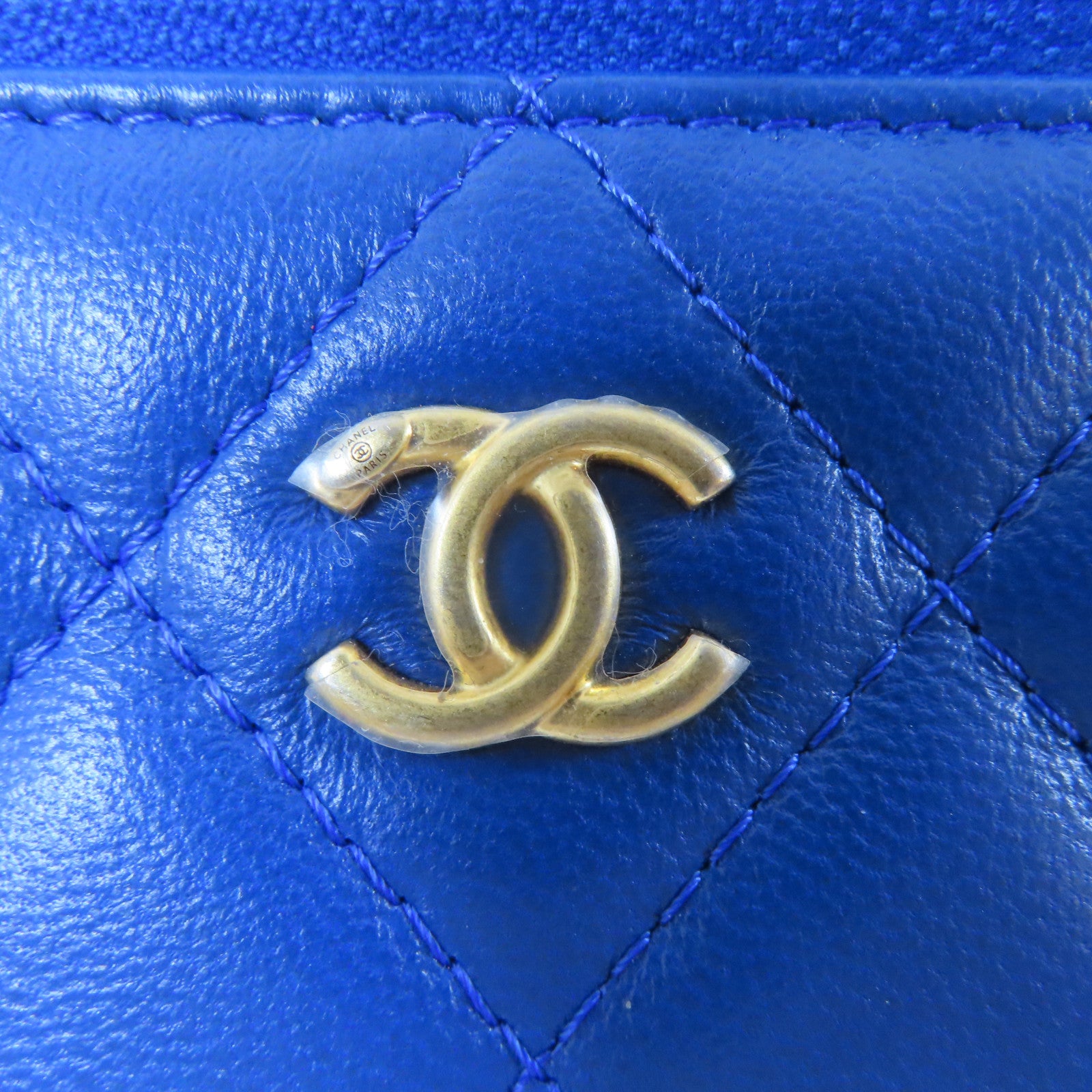 CHANEL 【激減優惠】菱格羊皮皮革Vanity Bag金扣鏈帶肩背袋藍色