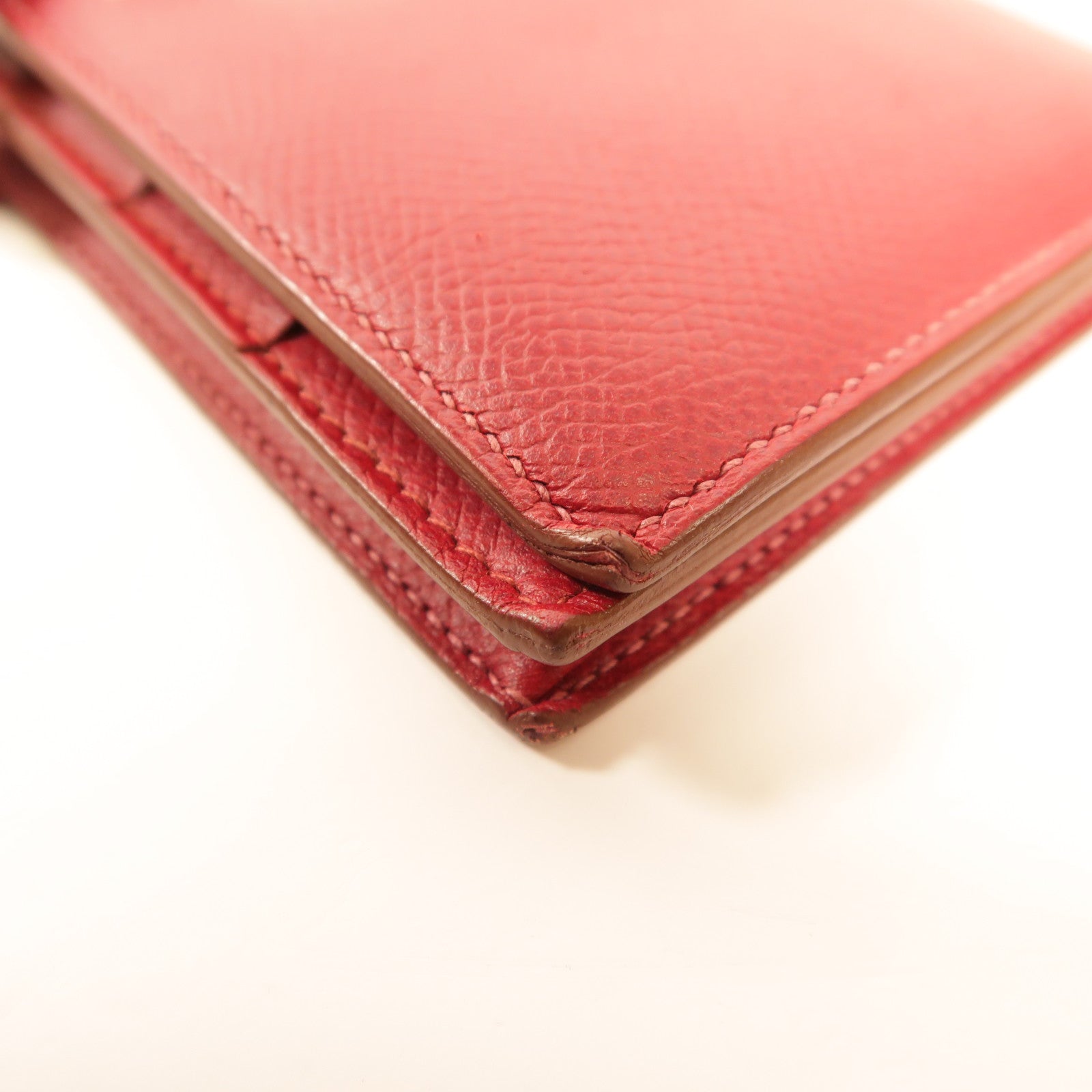 HERMES Evercolor皮革Bearn Long Wallet銀扣長錢包Rouge Grenade