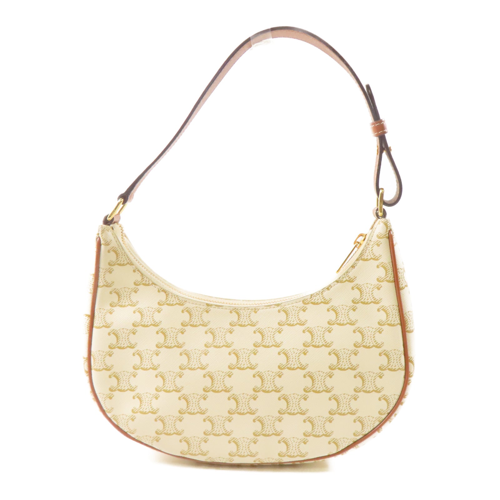 CELINE 塗層帆布Ava Bag金扣肩背袋白色