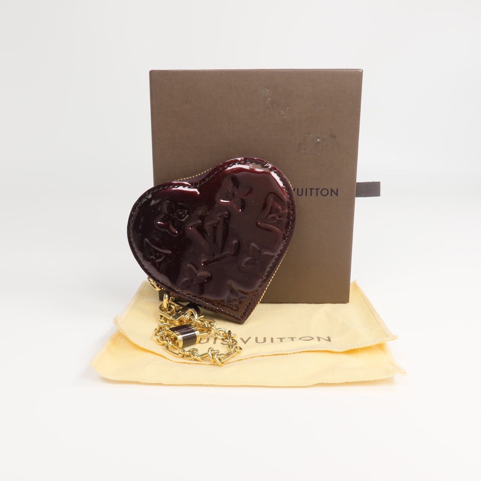 LOUIS VUITTON Monogram Vernis Porte Monnaie Coeur錢包Amarante