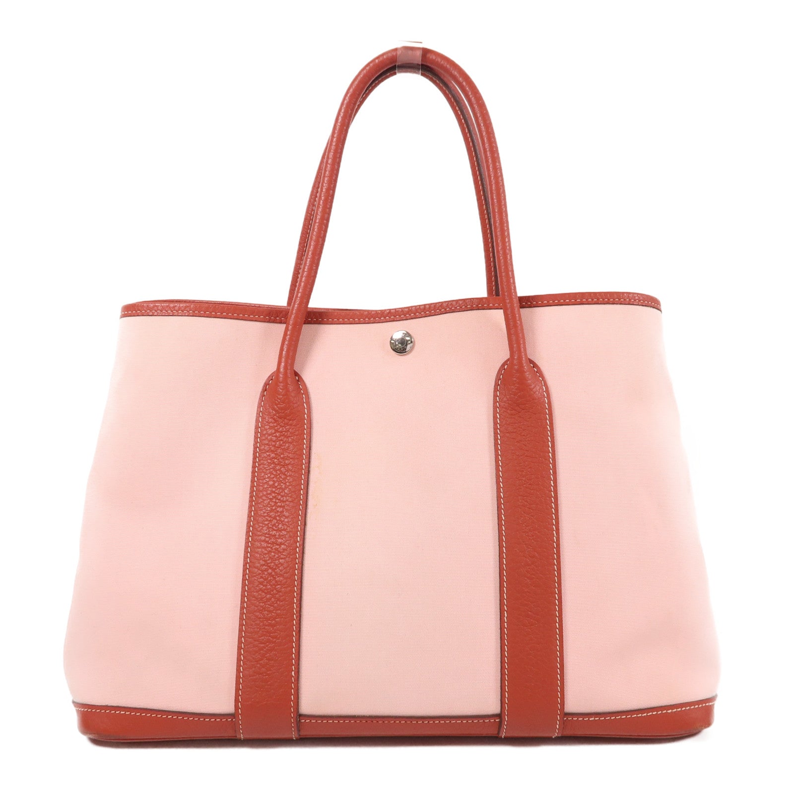HERMES 帆布/皮革銀扣Garden Party PM手挽袋3Q Rose Sakura/櫻花粉