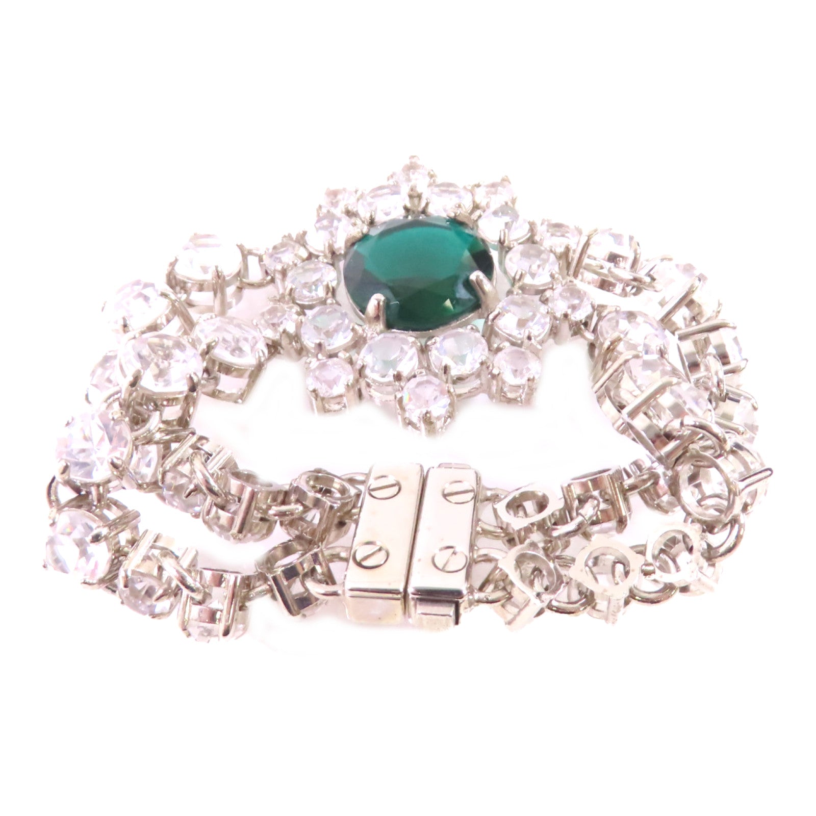 PRADA 金屬/水晶玻璃Bracelet銀扣手鏈綠色