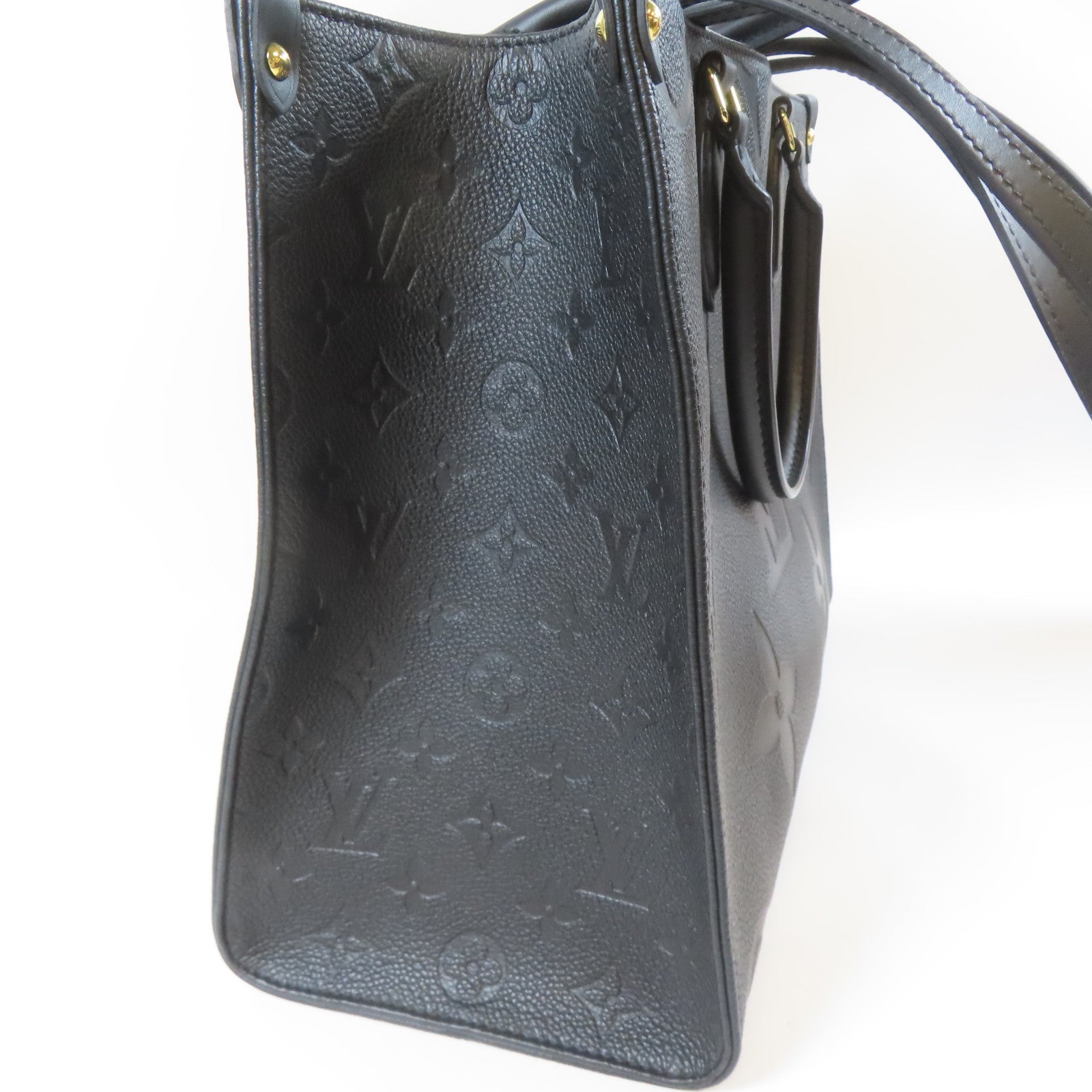 LOUIS VUITTON Monogram Empreinte On The Go MM金扣手挽肩背兩用袋黑色