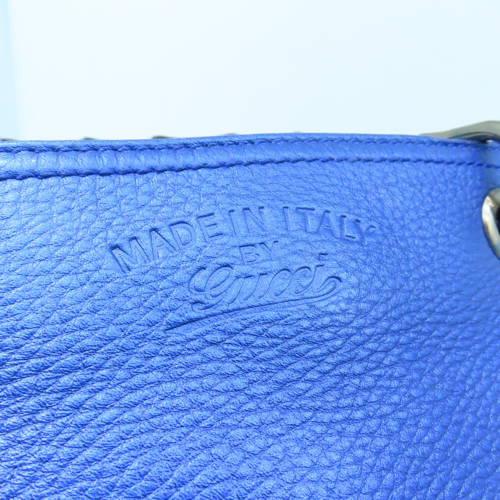 GUCCI leather Bamboo 2way Shoulder silver buckle handle shoulder bag blue