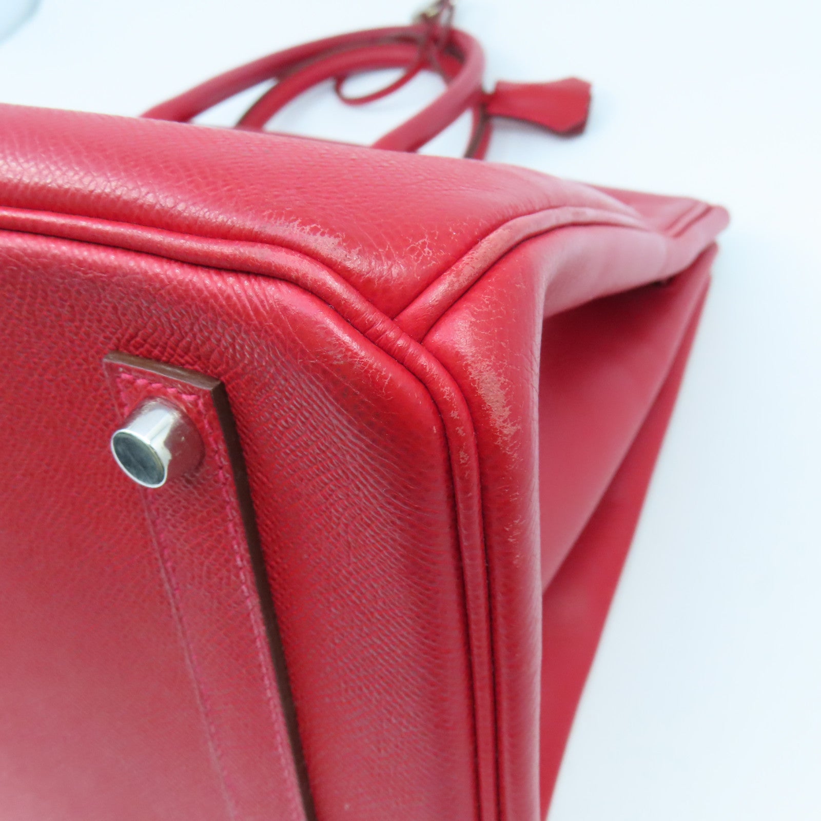 HERMES Epsom Leather Birkin 35 Silver Buckle Hand Bag Ferrari Red