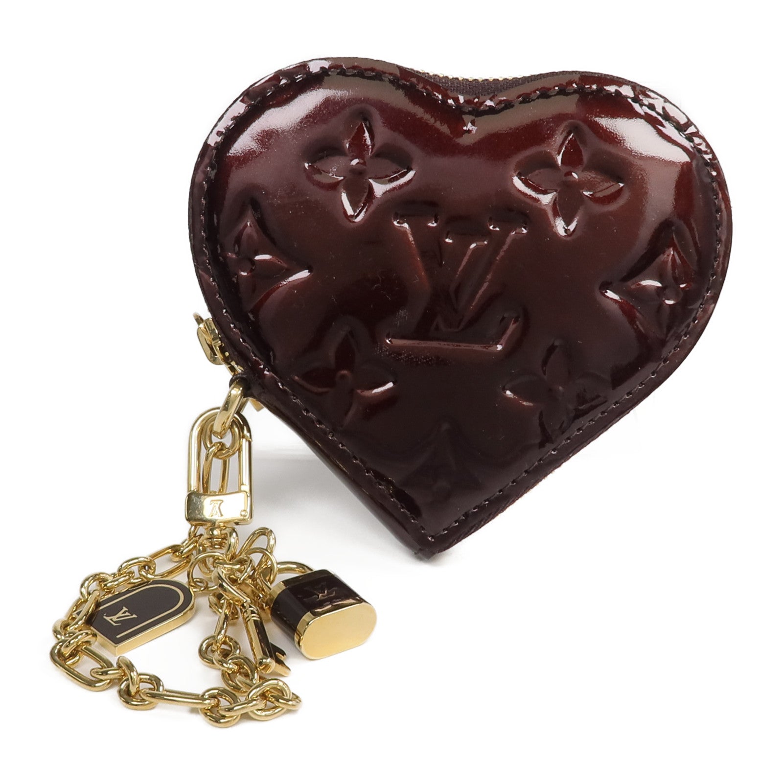 LOUIS VUITTON Monogram Vernis Porte Monnaie Coeur錢包Amarante