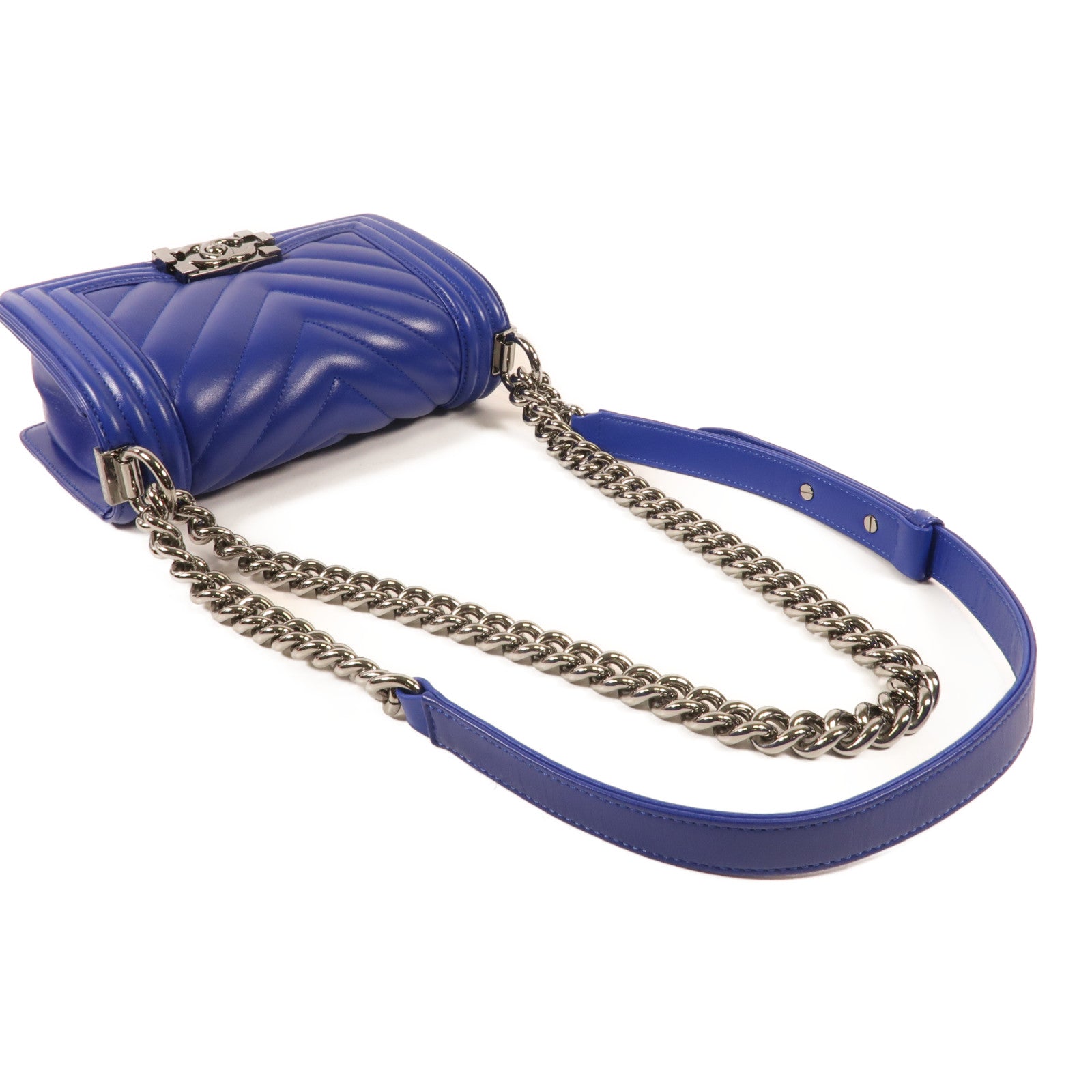 CHANEL 牛皮皮革Boy Chanel 20cm銀扣鏈帶肩背袋