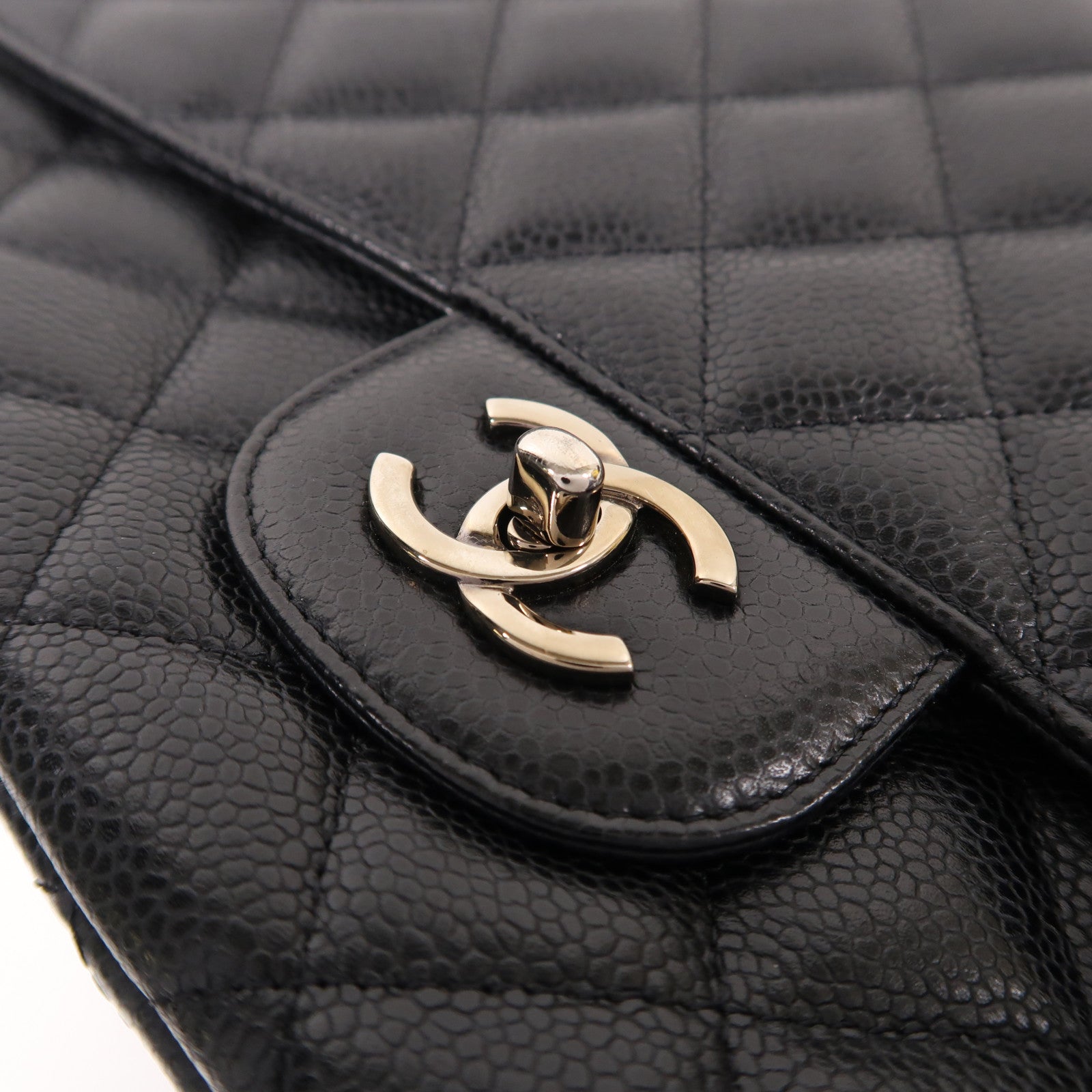CHANEL 牛皮皮革Large Classic銀扣鏈帶肩背袋