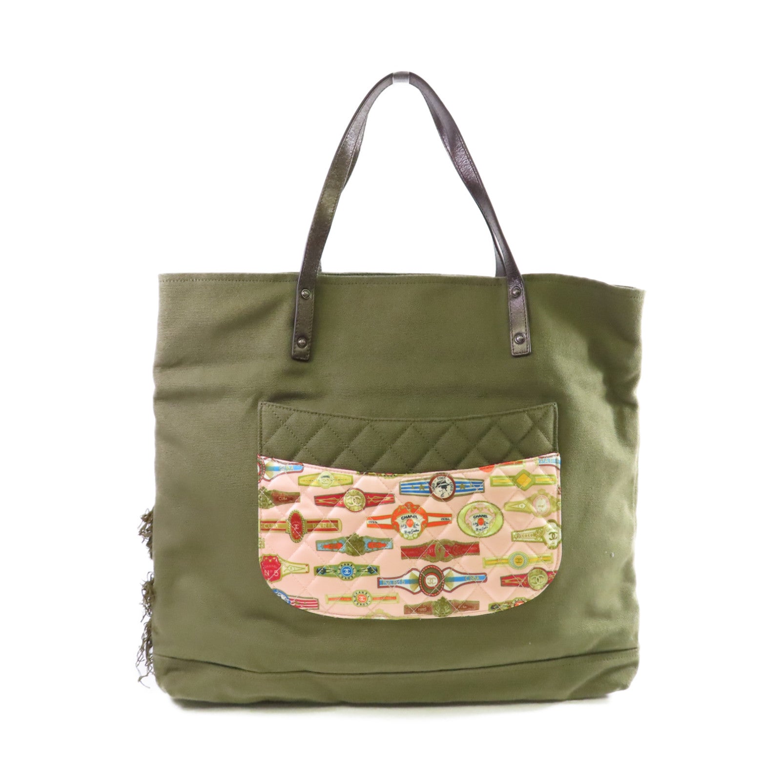 CHANEL 【激減優惠】菱格帆布Tote Bag金扣肩背袋綠色