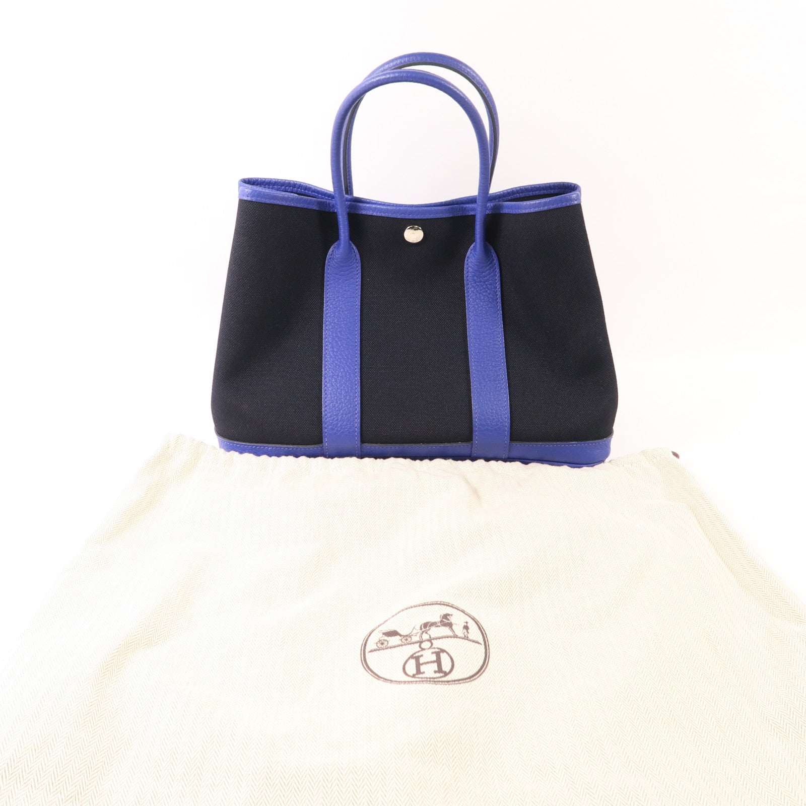 HERMES PHW Garden Party PM Tote Bag Canvas Blue/Black