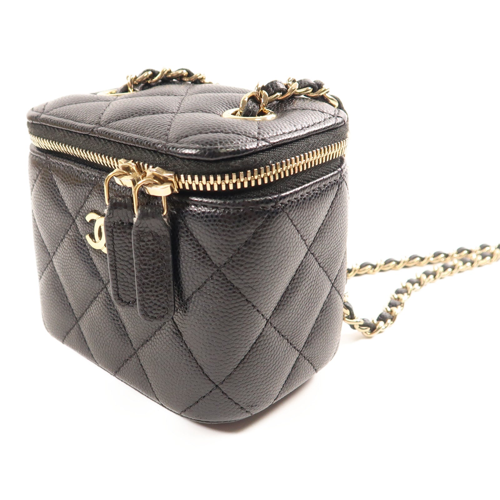 CHANEL CC GHW Mini Vanity Chain Shoulder Bag Calfskin Leather Black