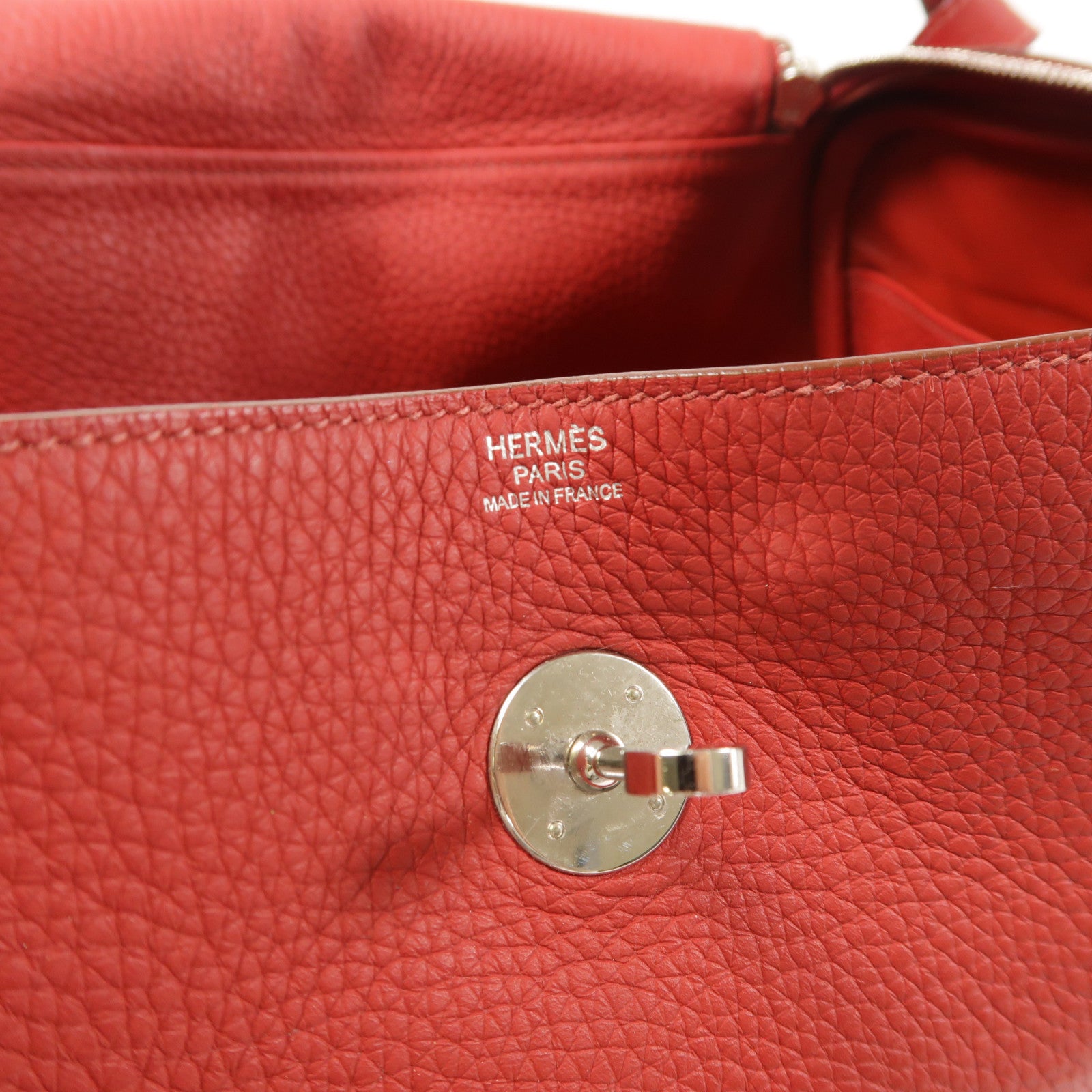 HERMES Clemence皮革Lindy 34銀扣手挽肩背兩用袋Rouge Casaqe