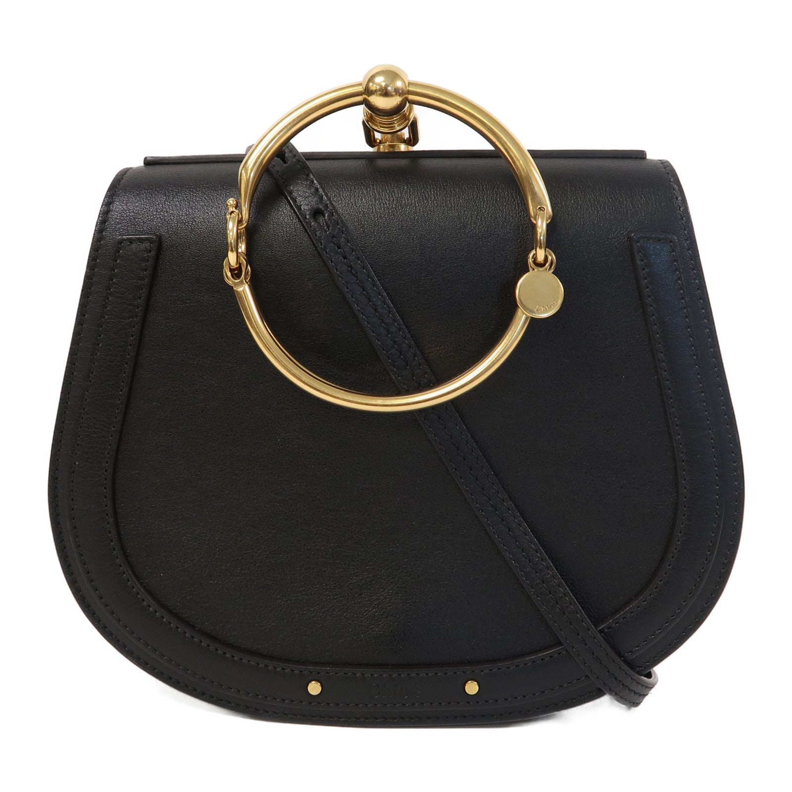 Chloe 牛皮皮革Nile Bag金扣肩背袋黑色
