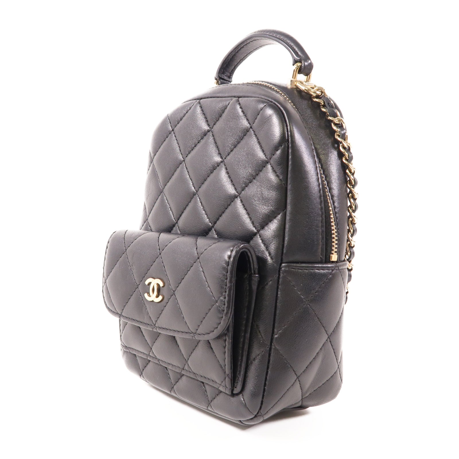 CHANEL 羊皮皮革Mini Backpack金扣背包
