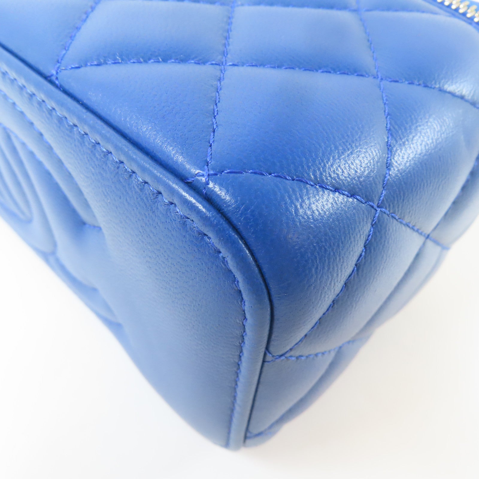 CHANEL 【激減優惠】菱格羊皮皮革Vanity Bag金扣鏈帶肩背袋藍色