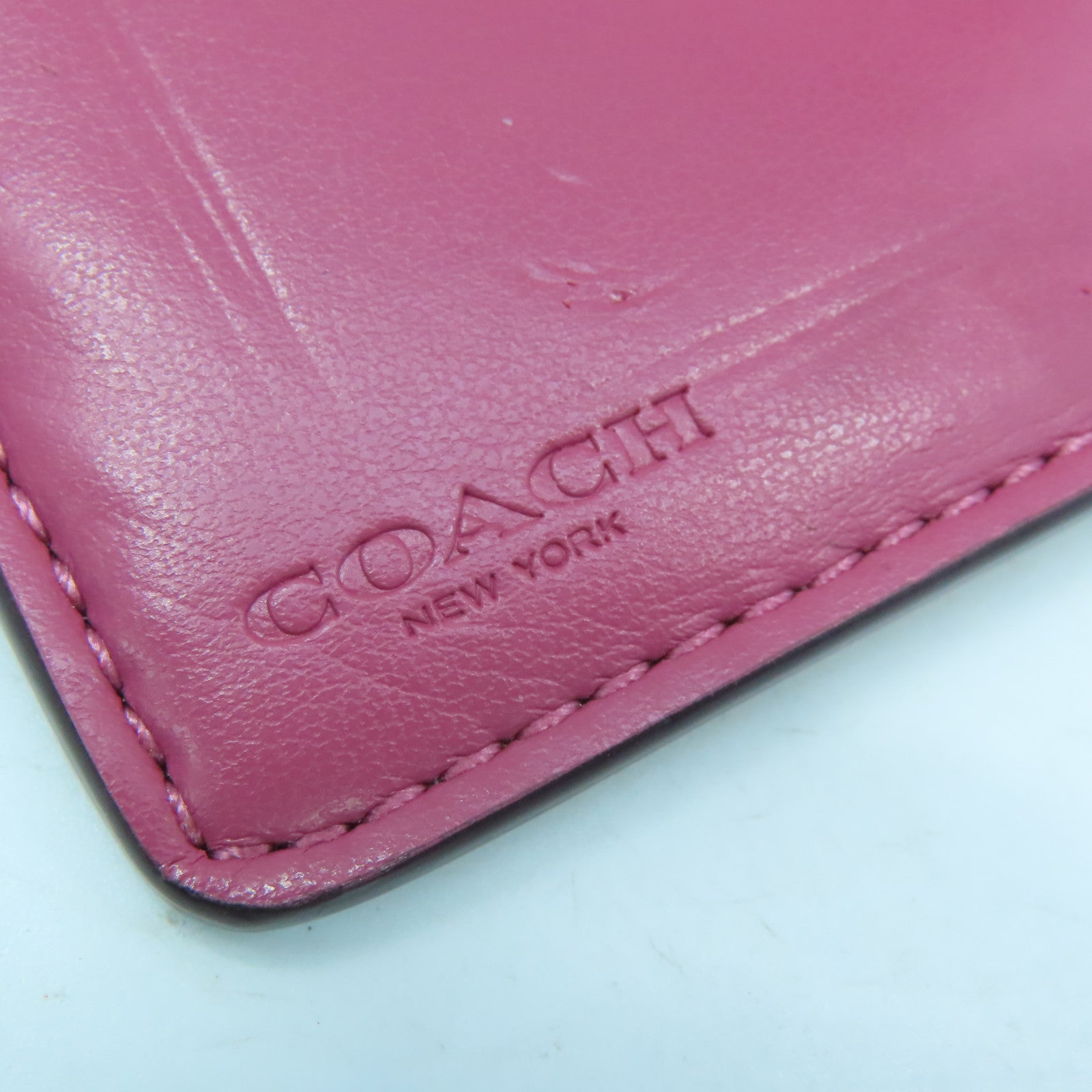 COACH 【激減優惠】塗層帆布Wallet金扣錢包粉紅色/米色