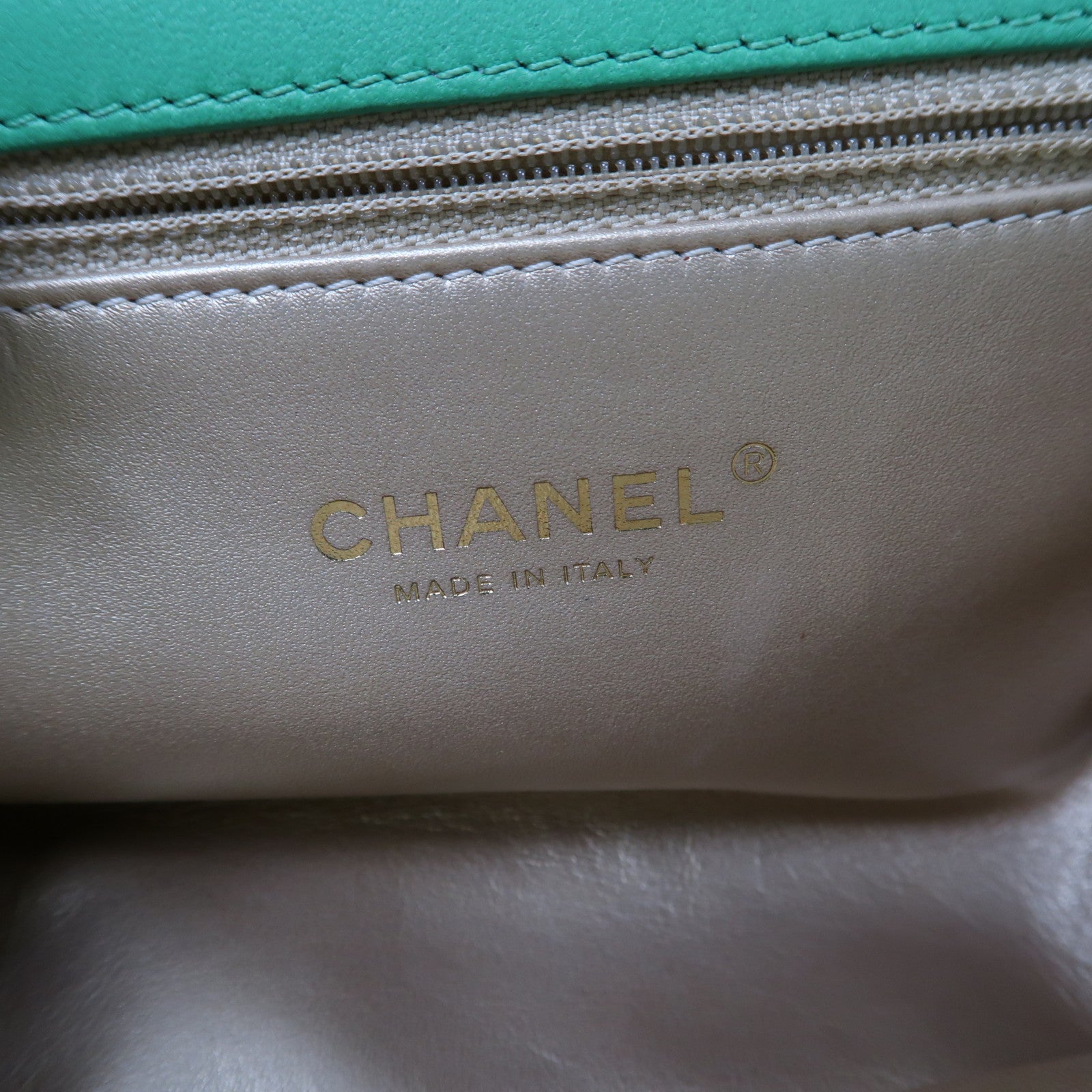 CHANEL 菱格牛皮皮革Top Handle Chain Shoulder金扣鏈帶手挽肩背兩用袋綠色