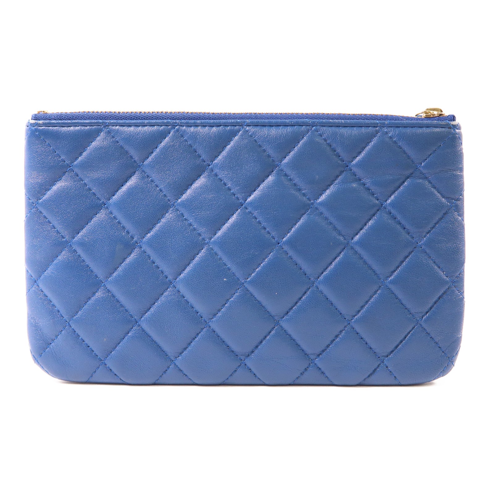 CHANEL 羊皮皮革Pouch Wallet金扣手拿包/長錢包藍色
