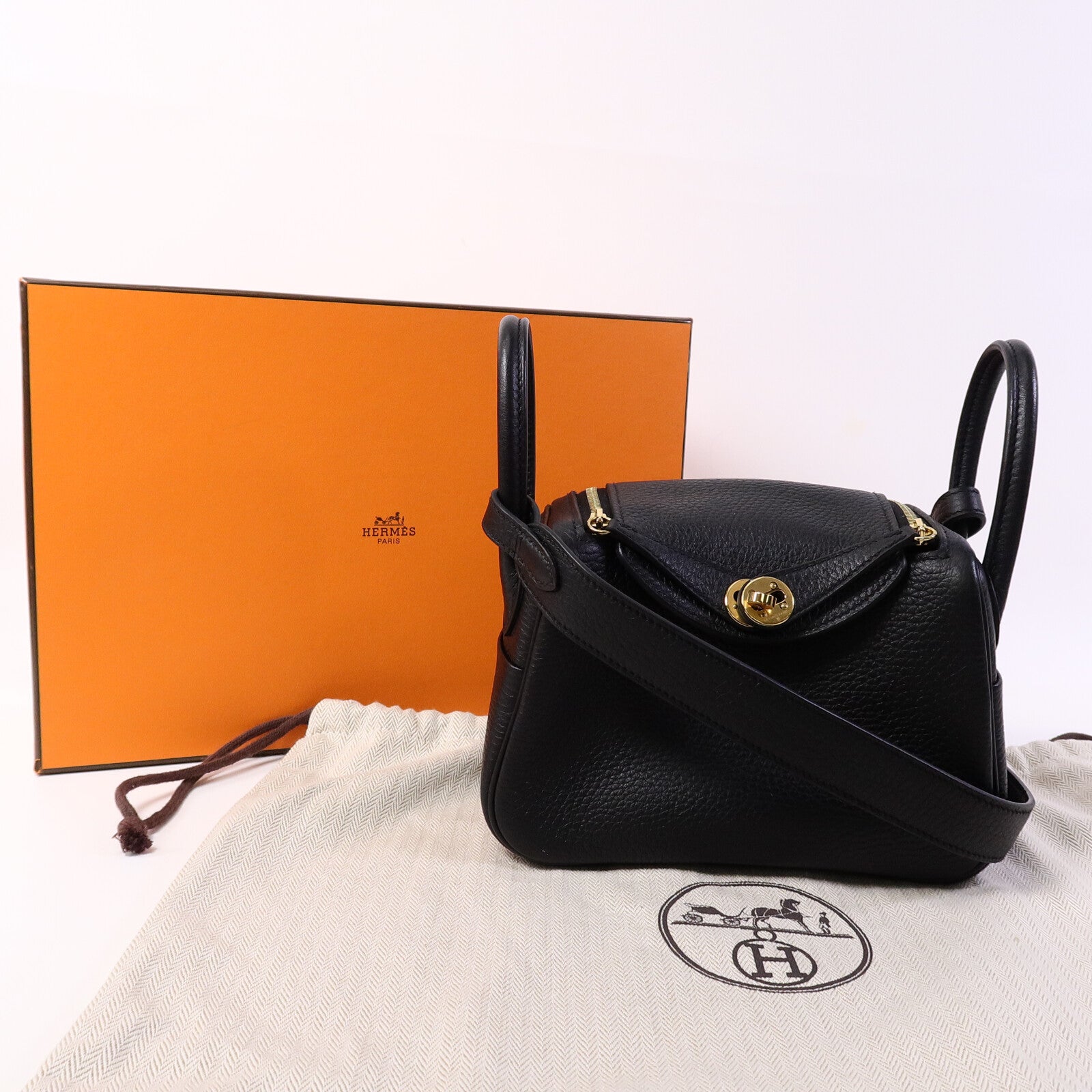 HERMES Clemence皮革Mini Lindy手挽肩背兩用袋Noir