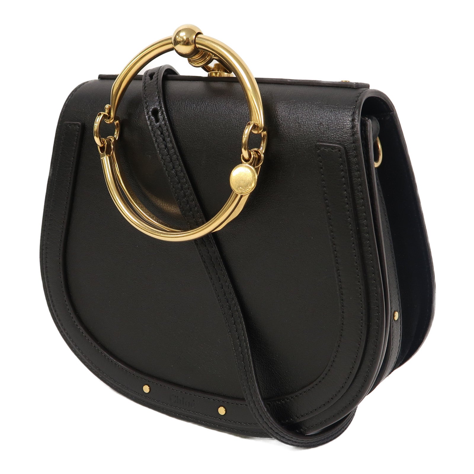 Chloe 牛皮皮革Nile Bag金扣肩背袋黑色